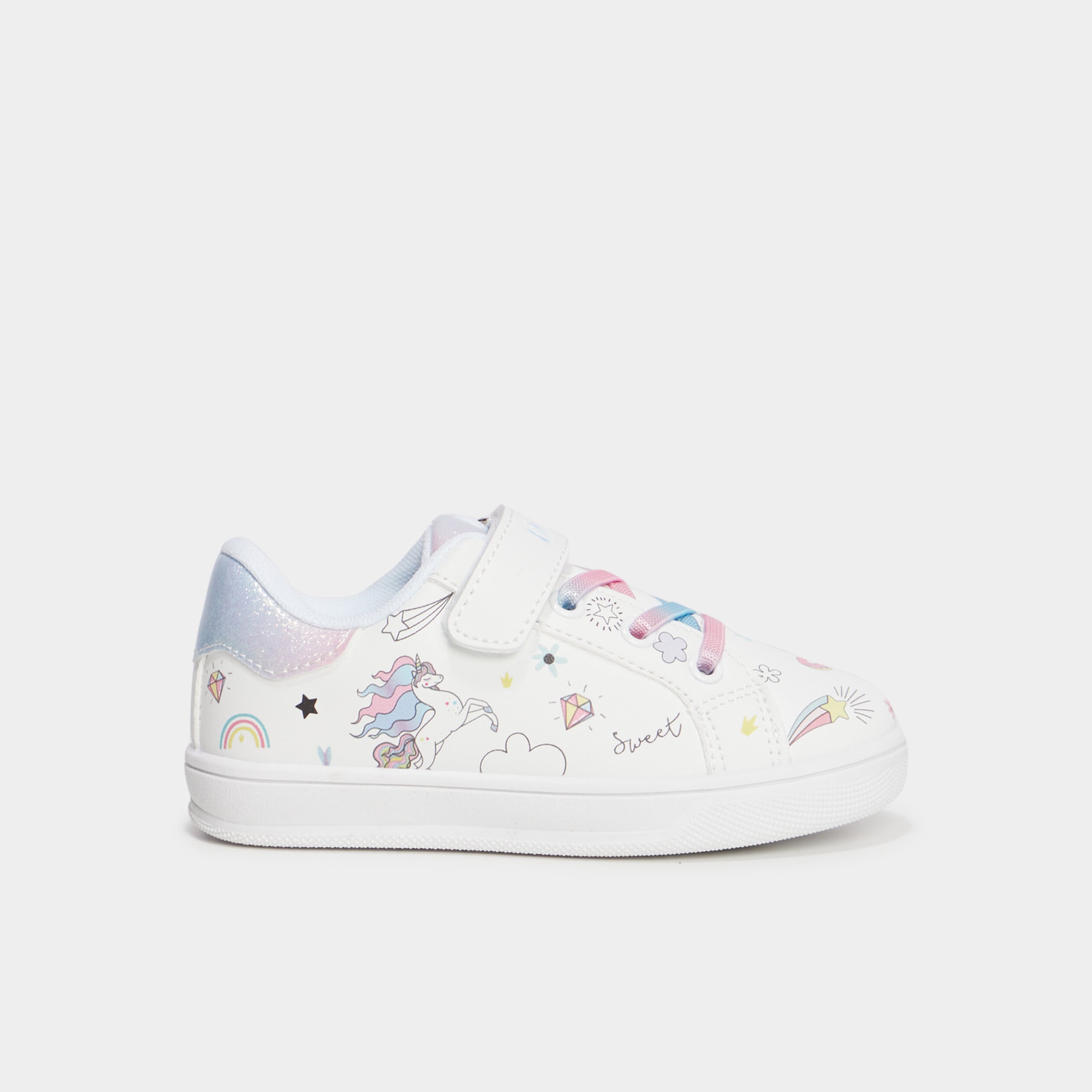 Tennis basses bout renforc&eacute; &agrave; scratchs blanc fille