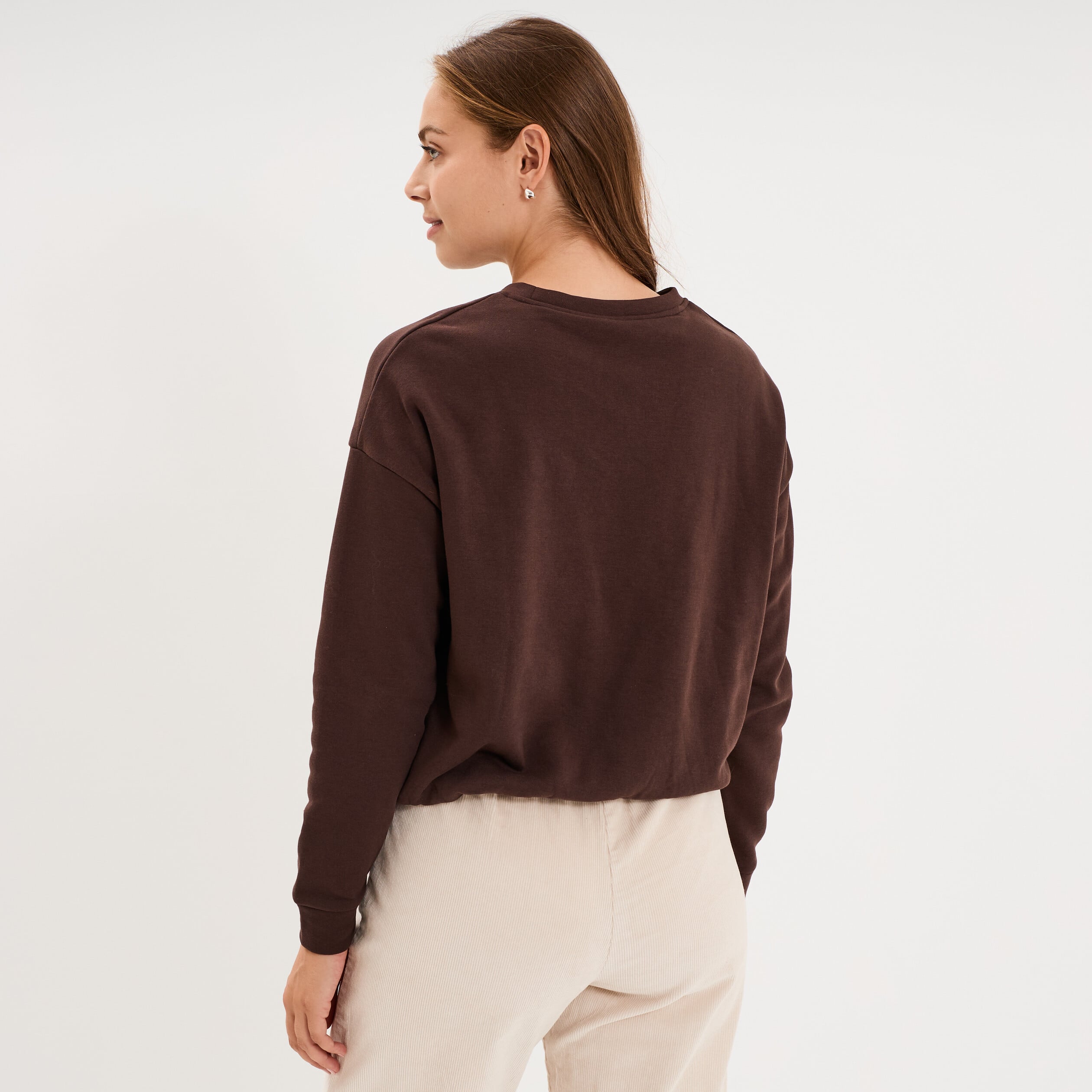 Sweat col rond manches longues marron fonc&eacute; femme