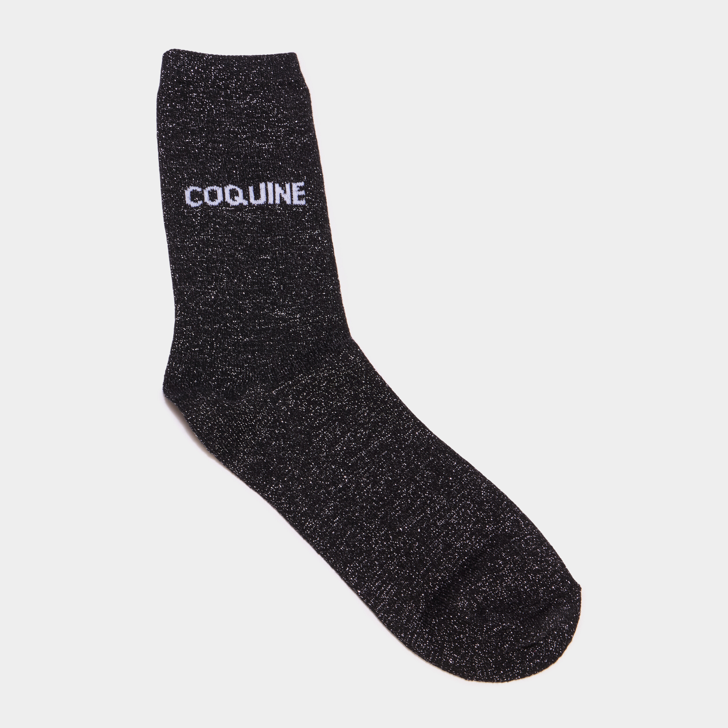 Chaussettes &agrave; fils m&eacute;tallis&eacute;s mi-hautes noir femme