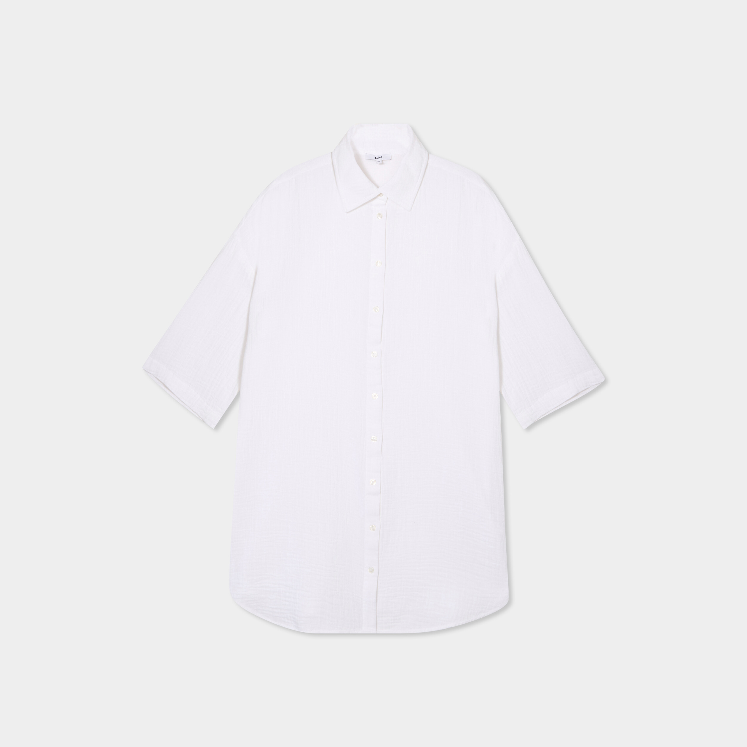 robe chemise manches 34 gaze de coton blanc femme Robe chemise manches 3/4 gaze de coton blanc femme