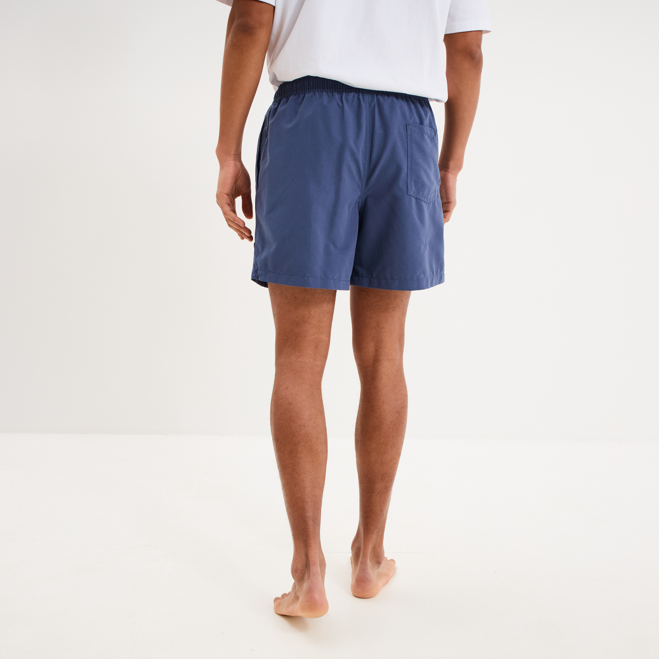 Short de bain droit taille &eacute;lastiqu&eacute;e bleu fonc&eacute; homme
