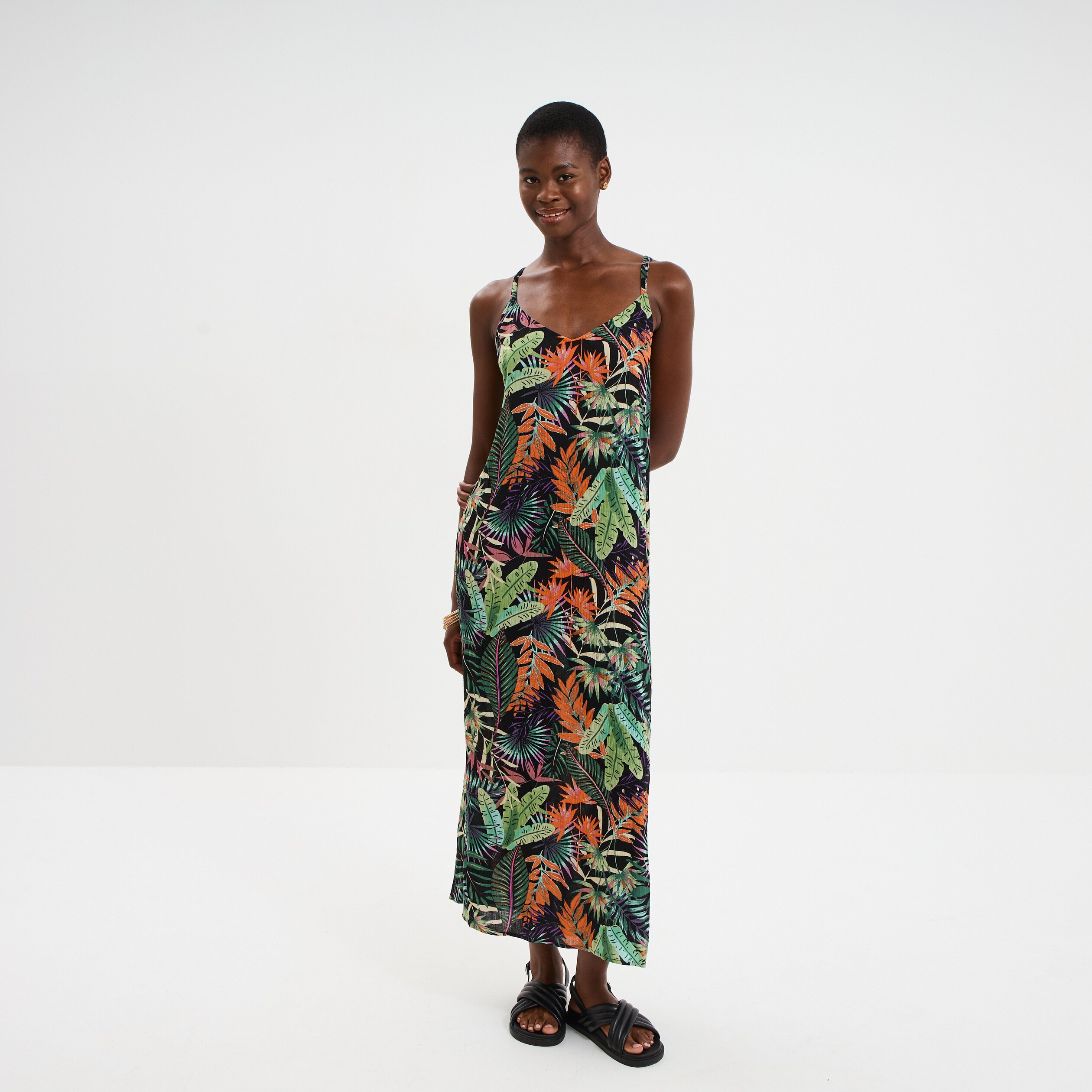 robe longue bretelles croisees dos noir femme Robe longue bretelles croisées dos noir femme