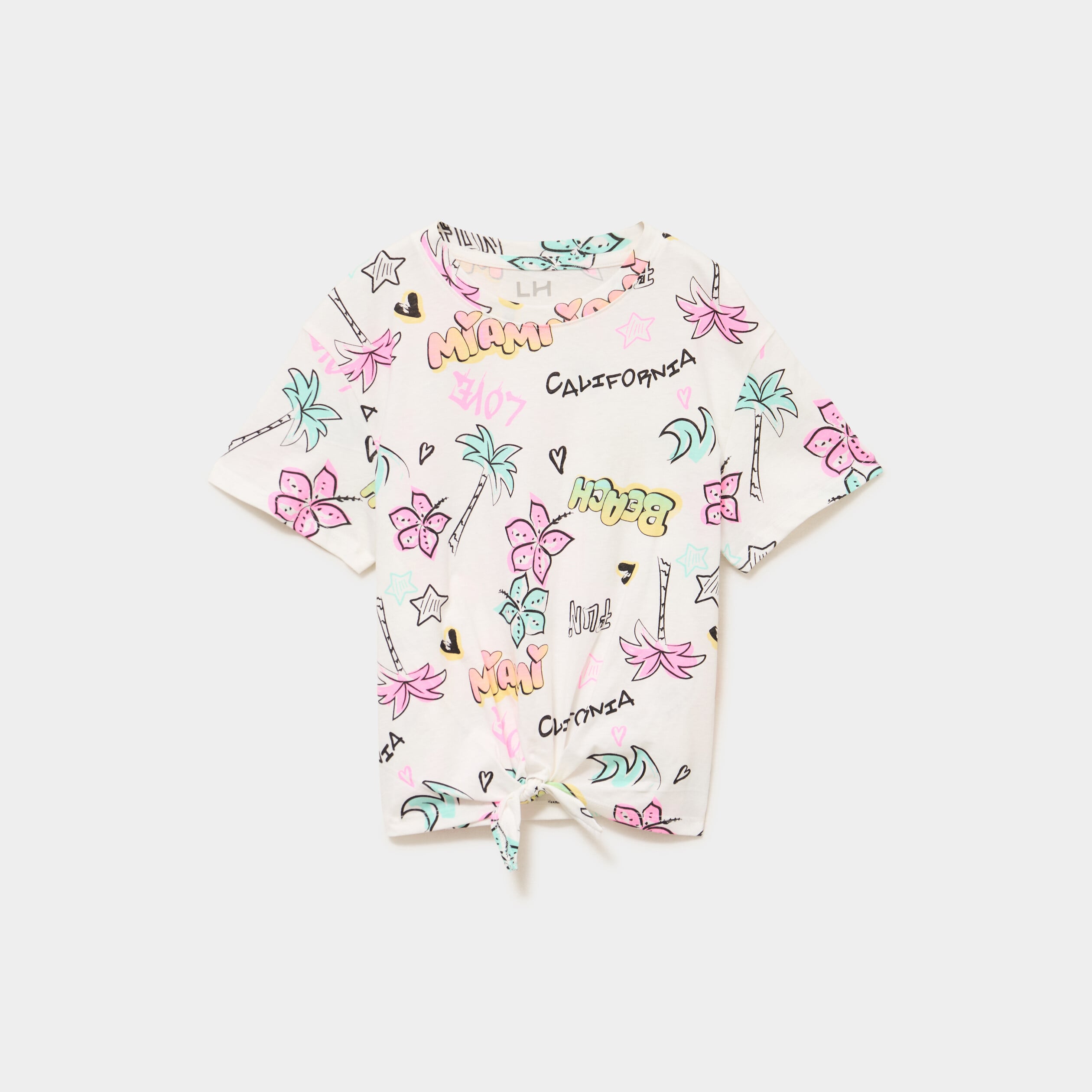 T-shirt nou&eacute; manches courtes coton ecru fille