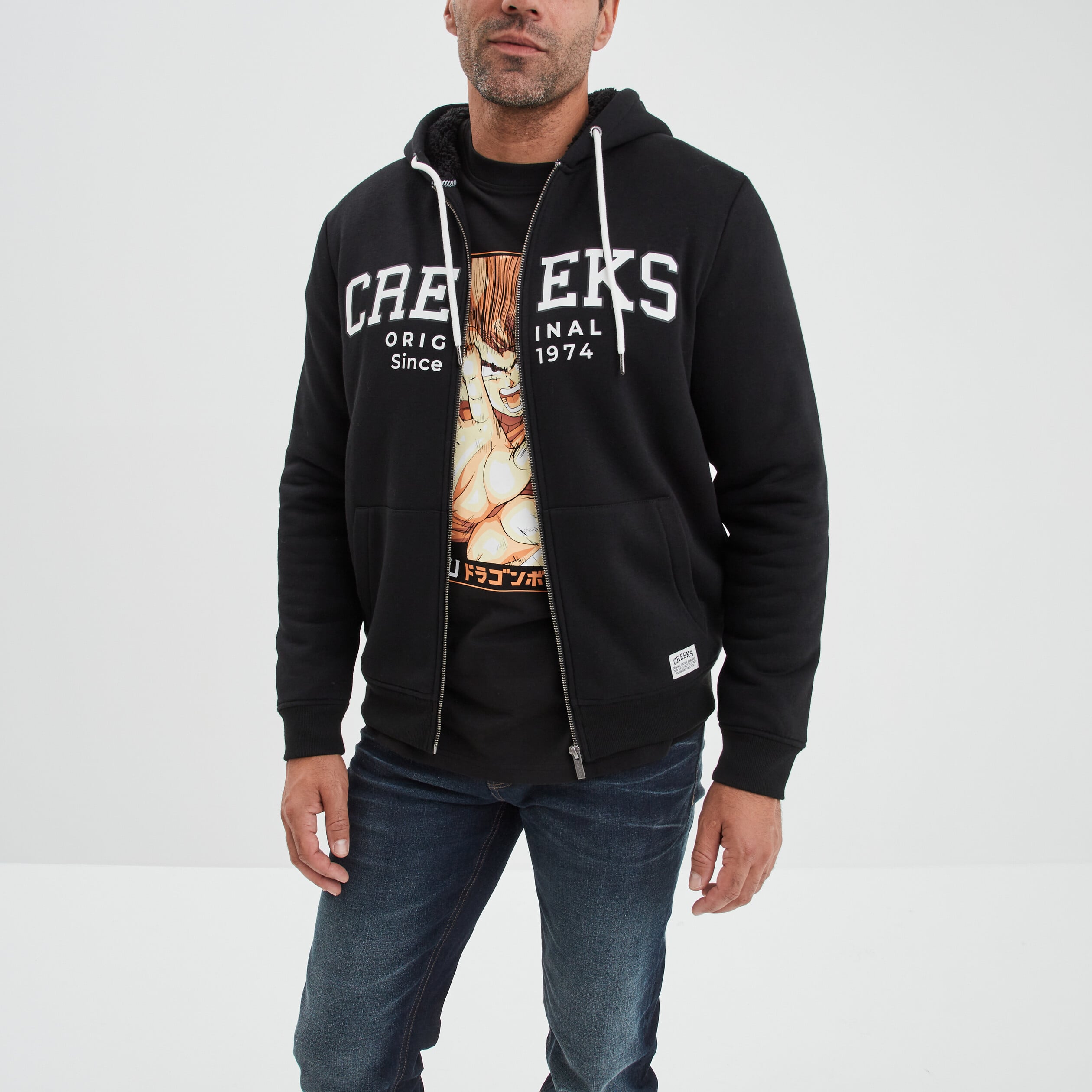 Sweat zipp&eacute; &agrave; capuche molleton doubl&eacute; noir homme