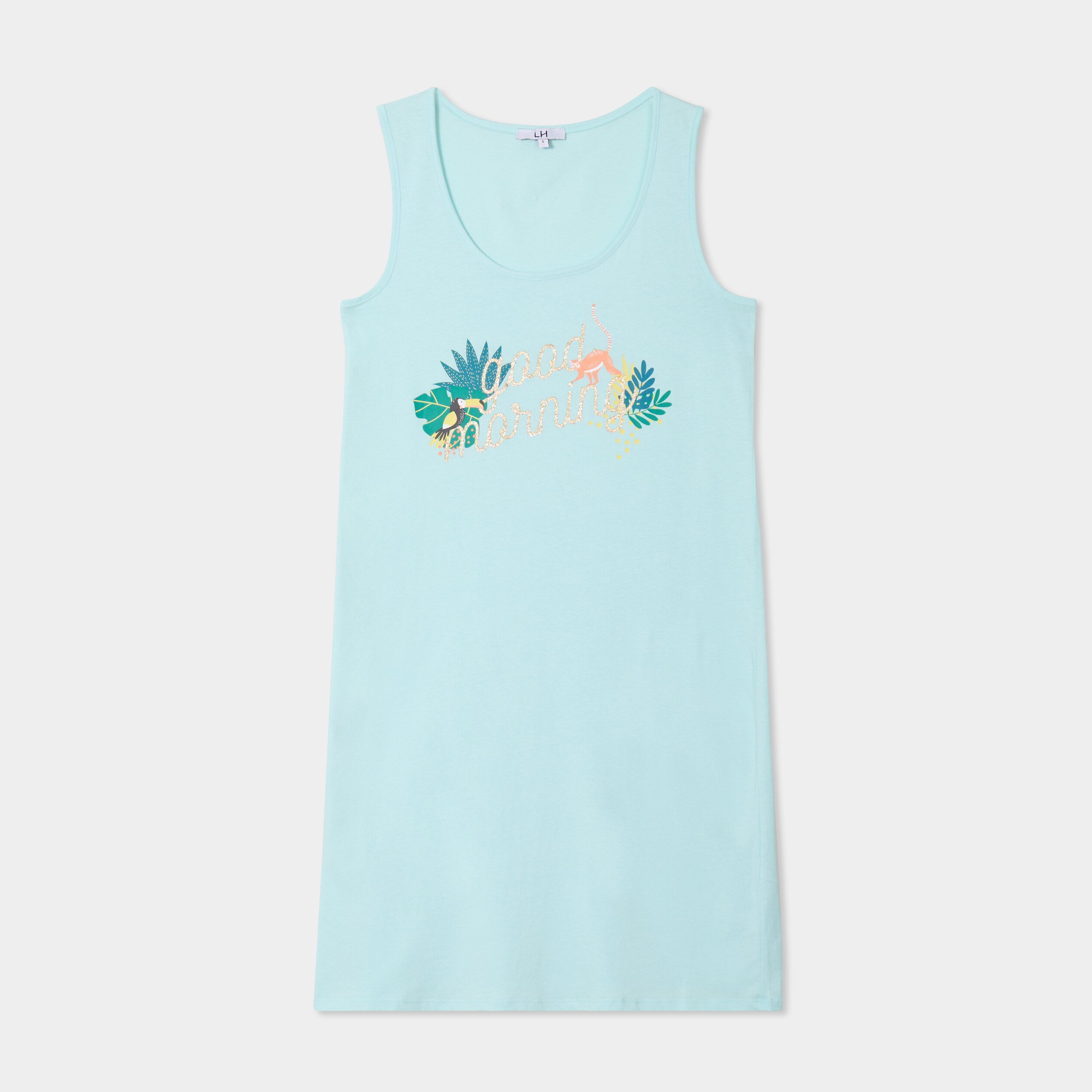 chemise de nuit sans manches coton bleu turquoise femme Chemise de nuit sans manches coton bleu turquoise femme