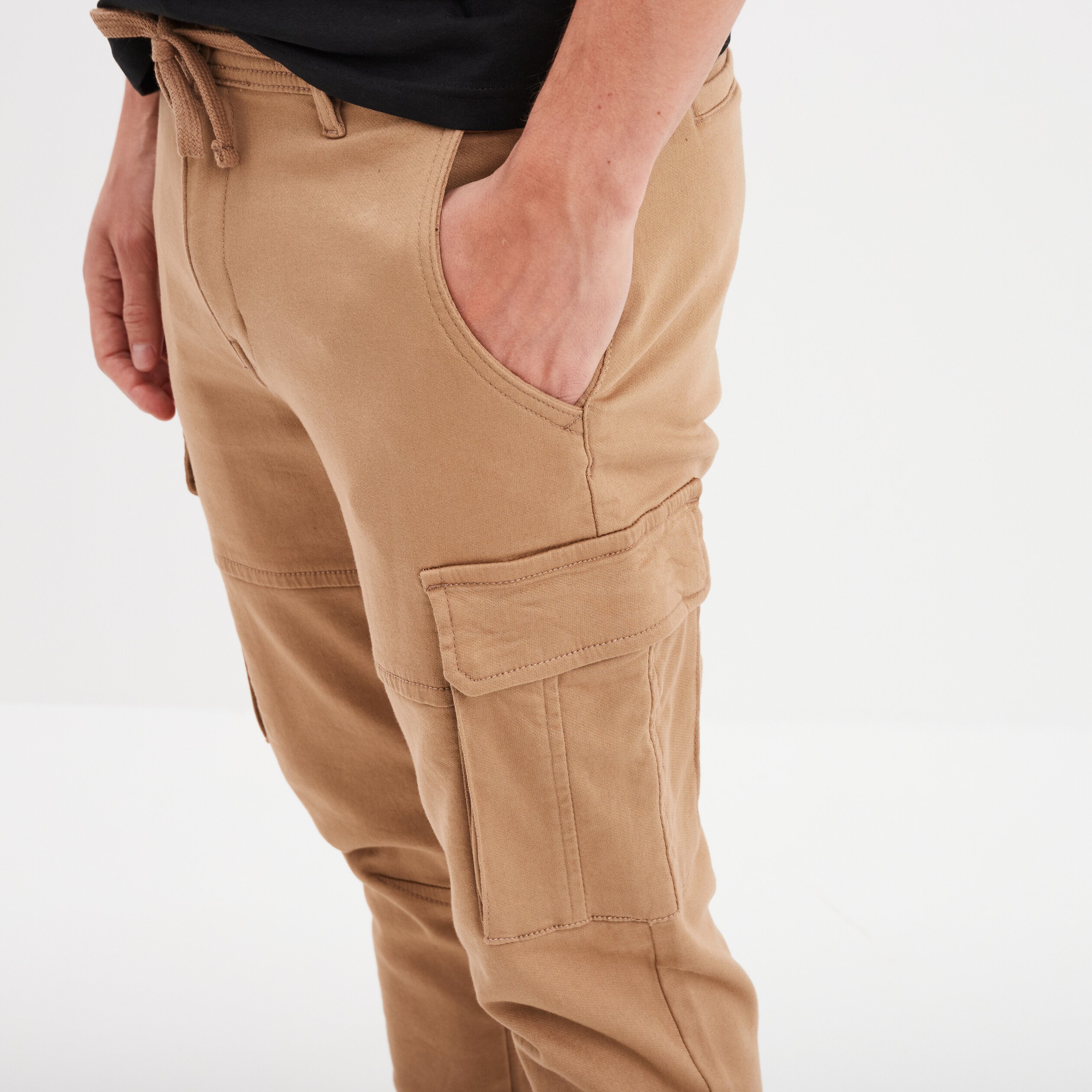 Pantalon cargo slim à coulisse taupe homme