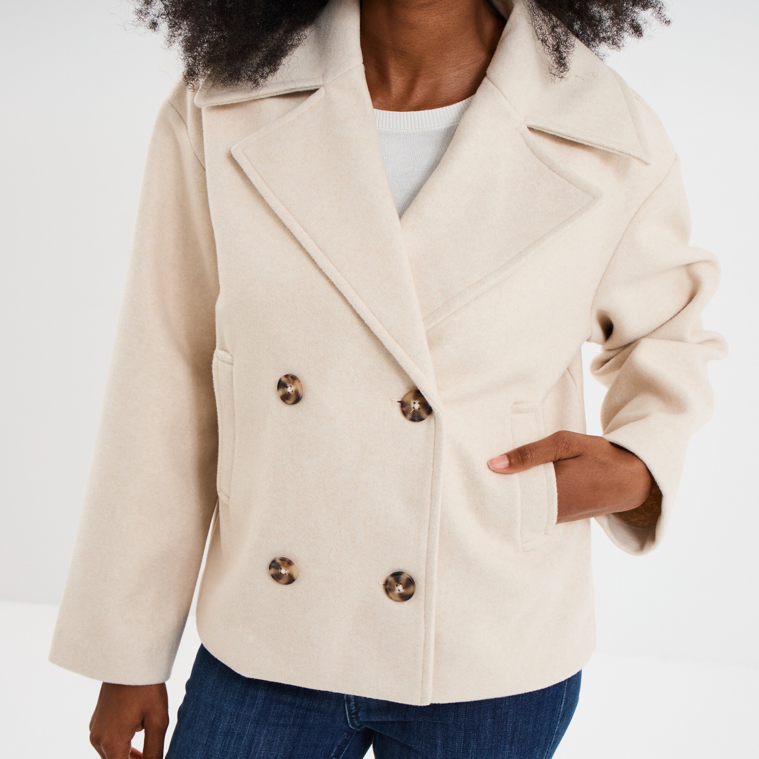 blouson court boutonne beige femme Blouson court boutonné beige femme