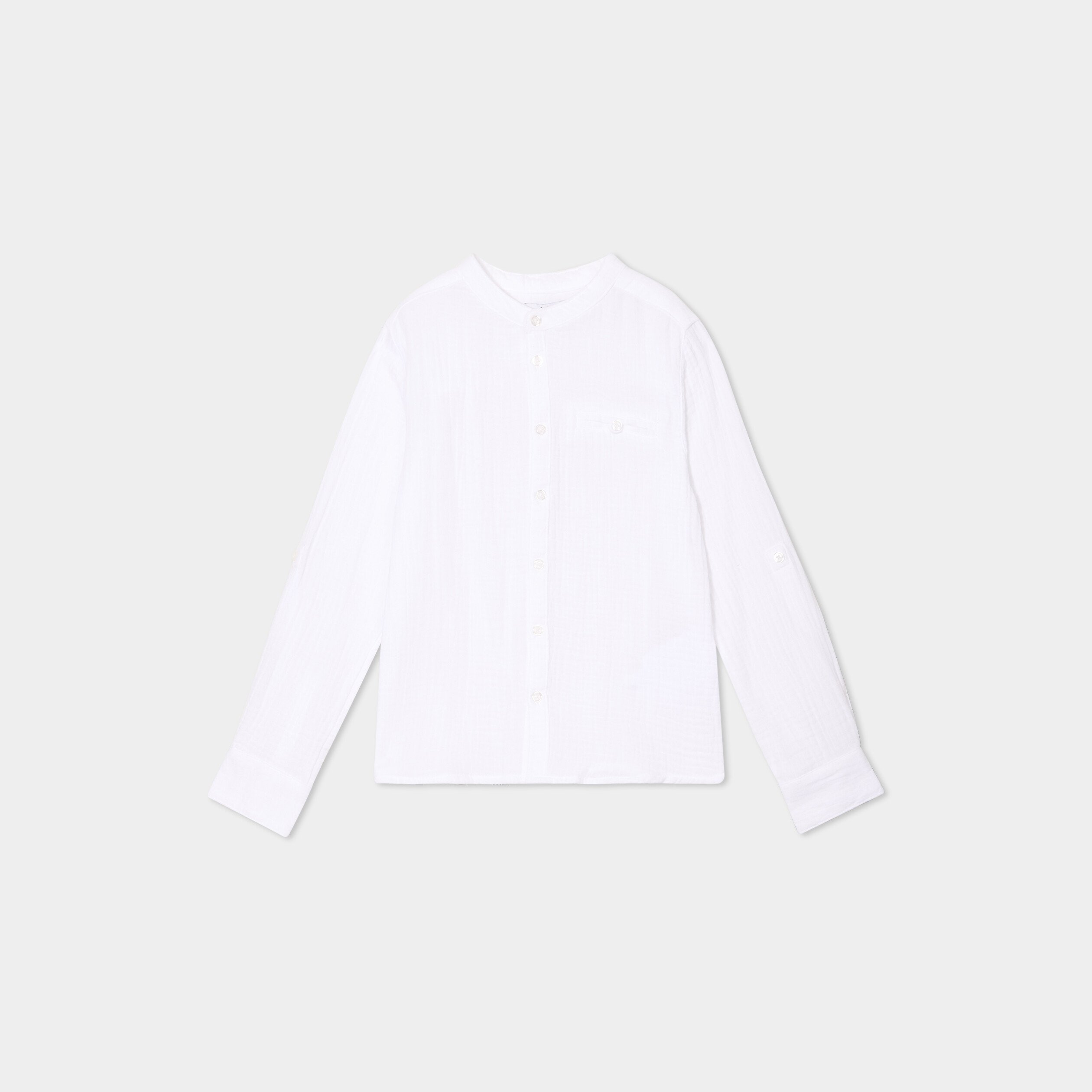 chemise gaze coton manches retroussables blanc garcon Chemise gaze coton manches retroussables blanc garçon