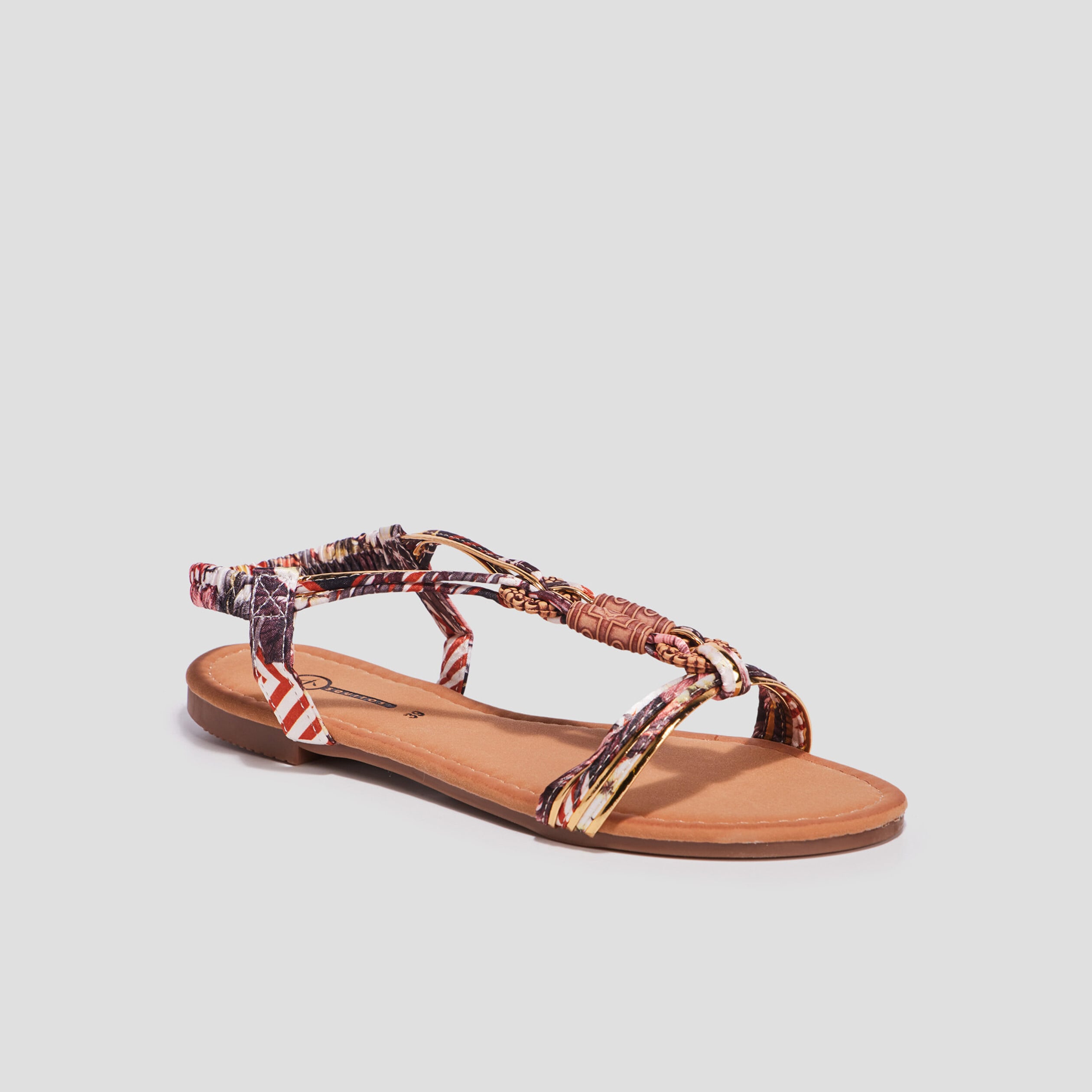 Sandales foulard bout rond &eacute;lastiqu&eacute;es multicolore femme