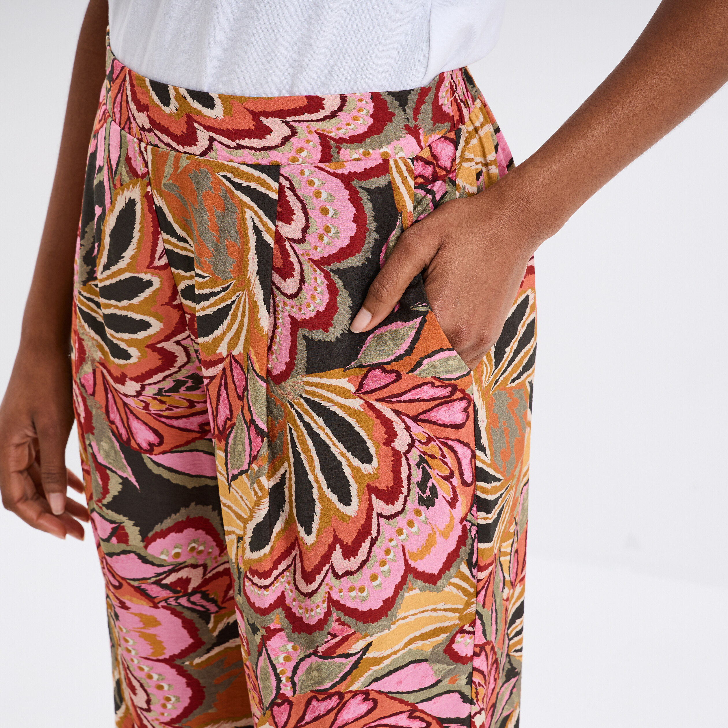 pantalon large taille elastiquee multicolore femme Pantalon large taille élastiquée multicolore femme