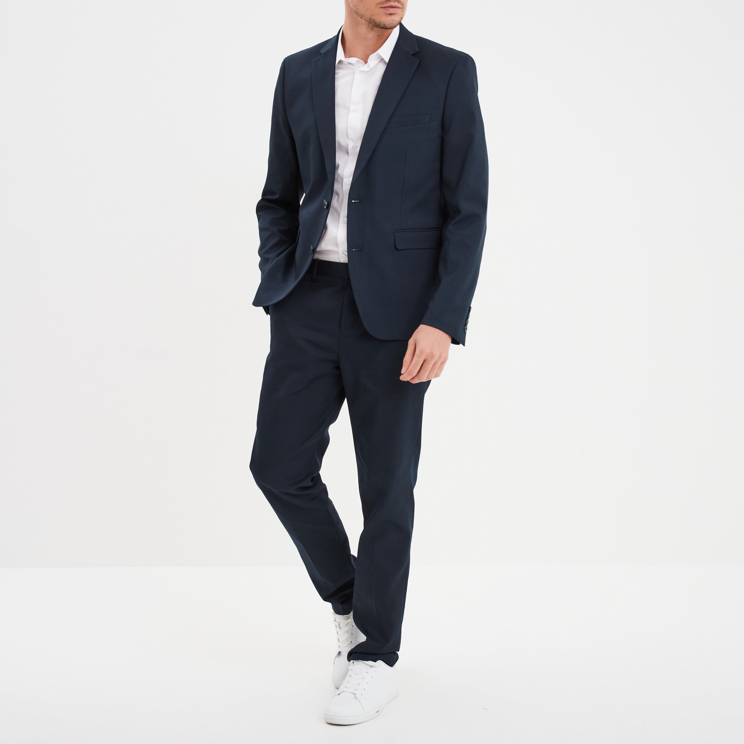 Pantalon de costume droit avec pinces bleu marine homme