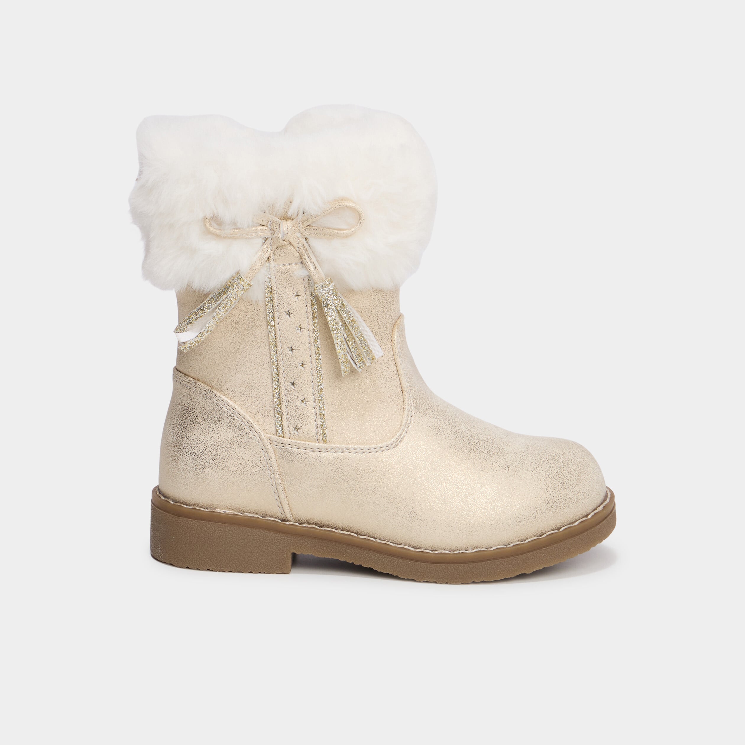 Bottes col fausse fourrure jaune or fille