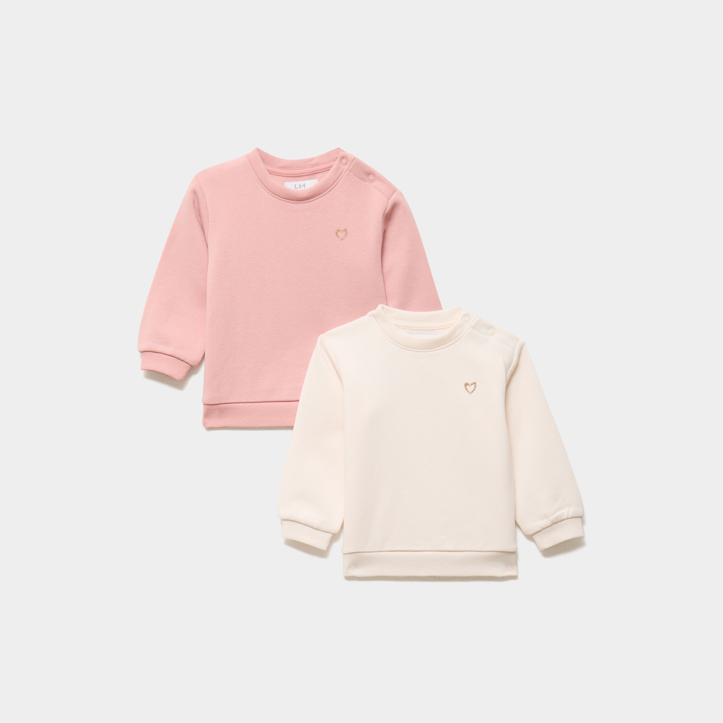 Lot 2 sweats &eacute;paules boutonn&eacute;es rose poudr&eacute;e b&eacute;b&eacute; fille