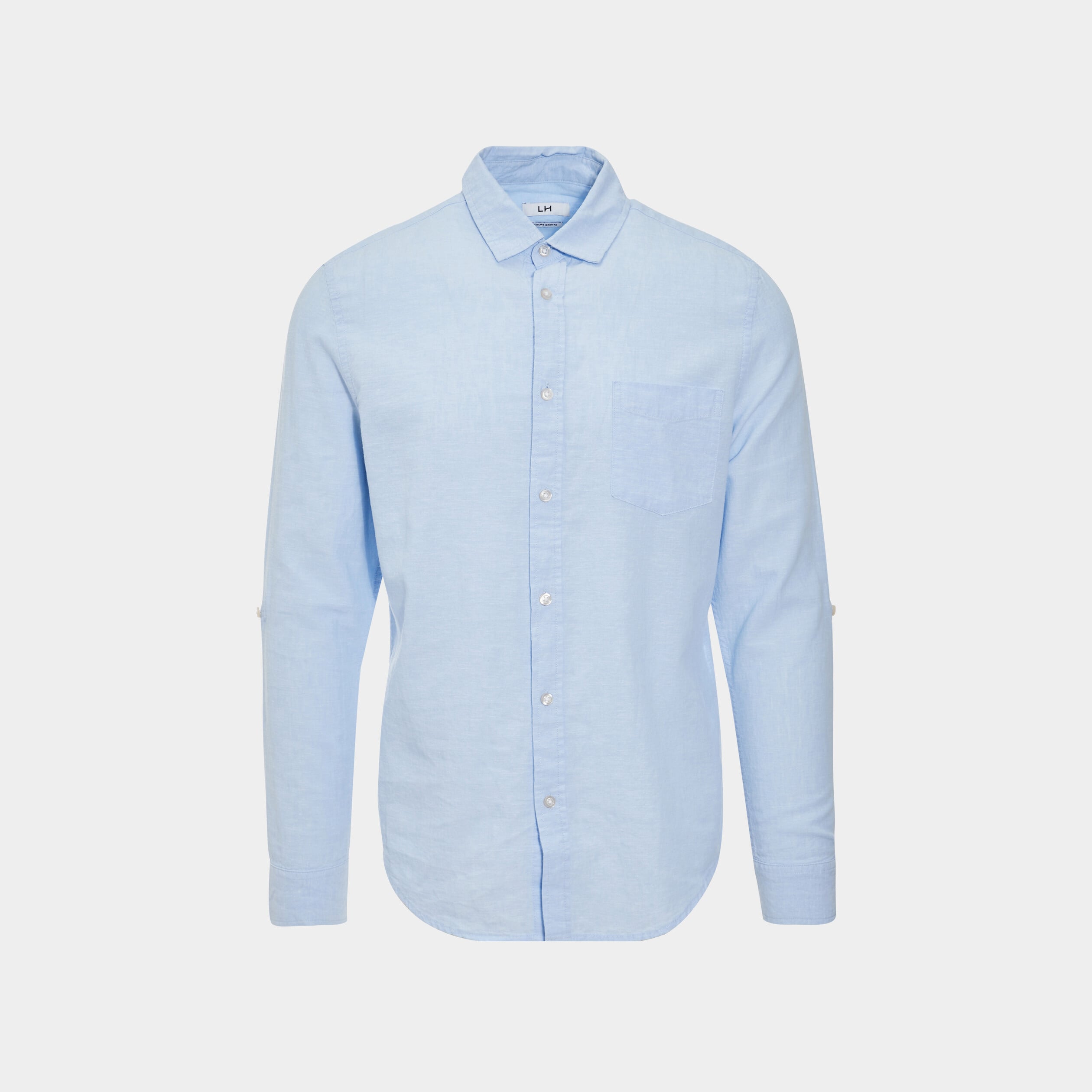 Chemise manches longues lin m&eacute;lang&eacute; bleu ciel homme