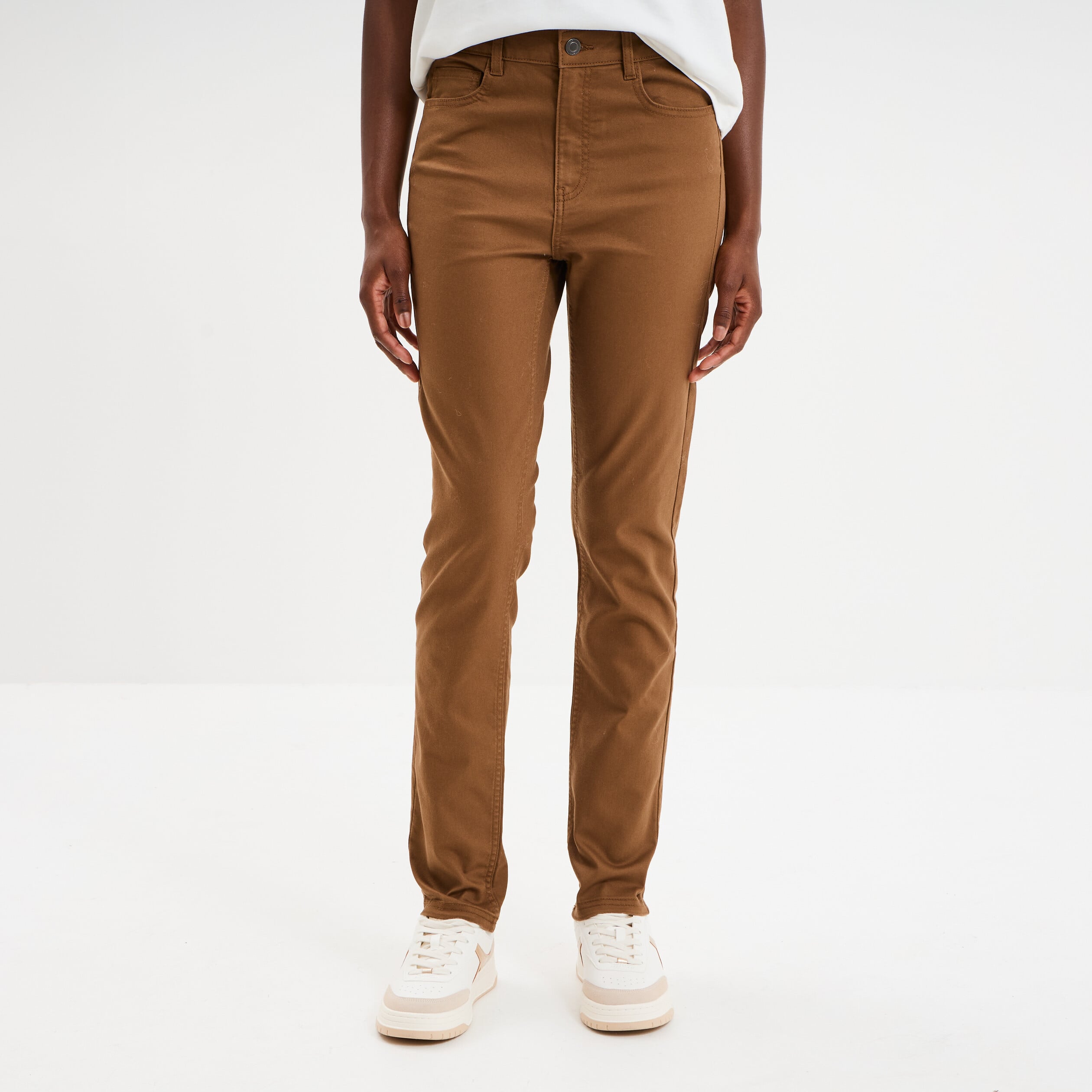 Pantalon slim stretch beige femme