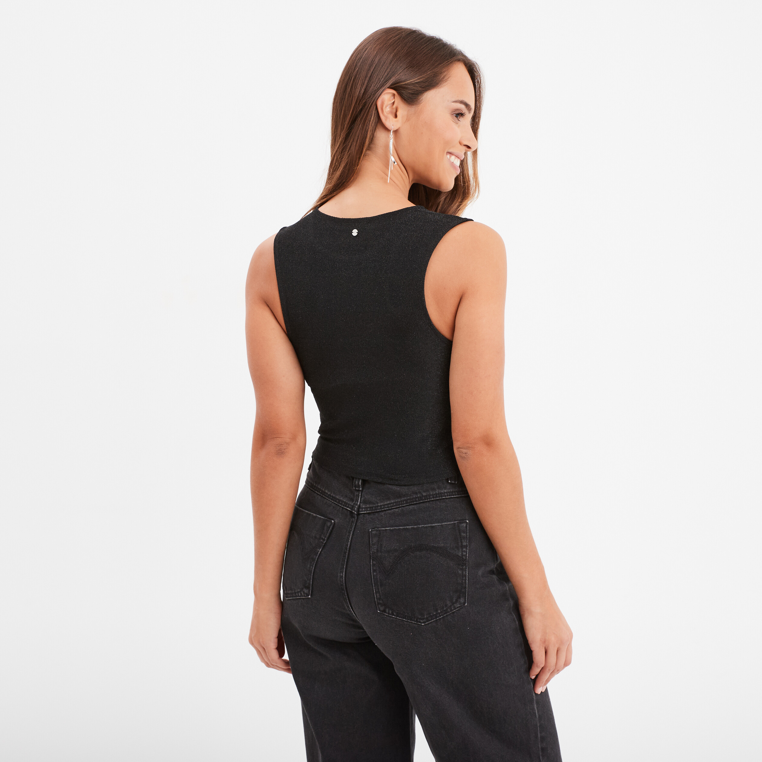debardeur cropped detail epaule liberto noir femme Débardeur cropped détail épaule Liberto noir femme