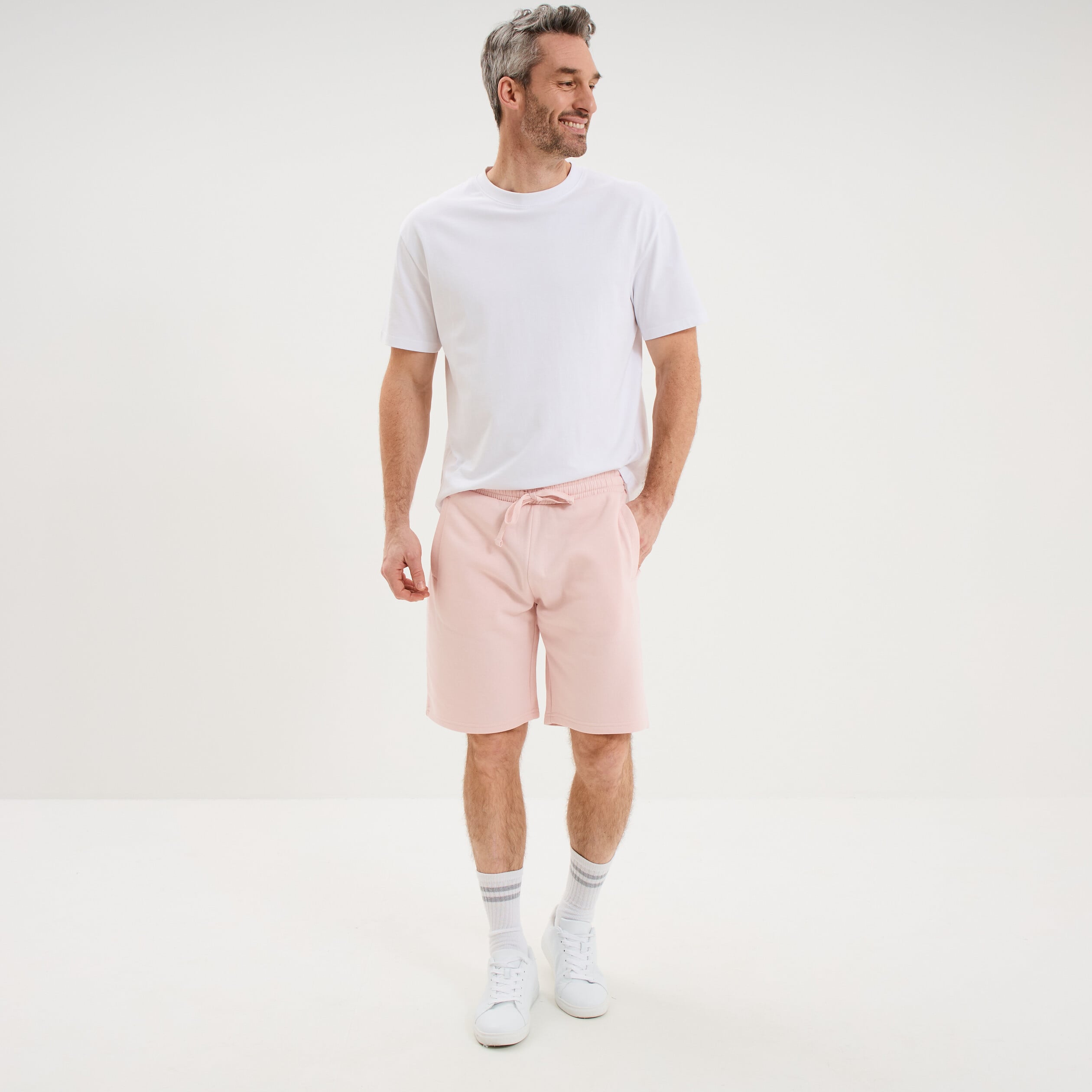 Short jogging molleton droit rose pastel homme