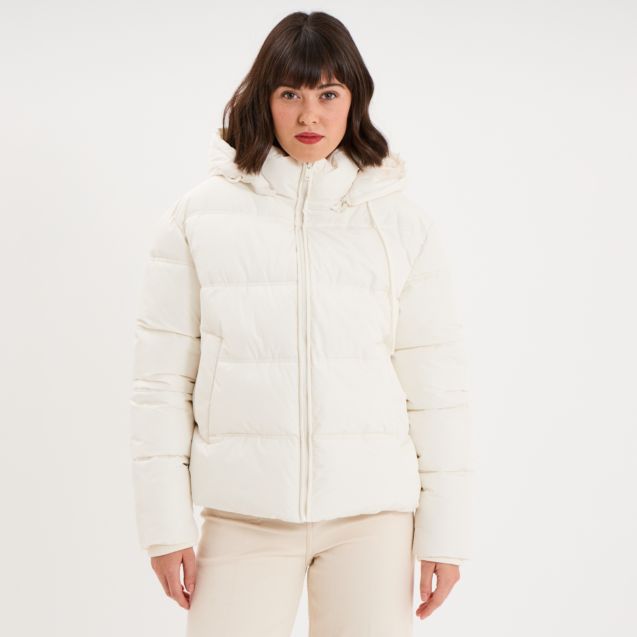 Doudoune &agrave; capuche zipp&eacute;e femme ecru femme