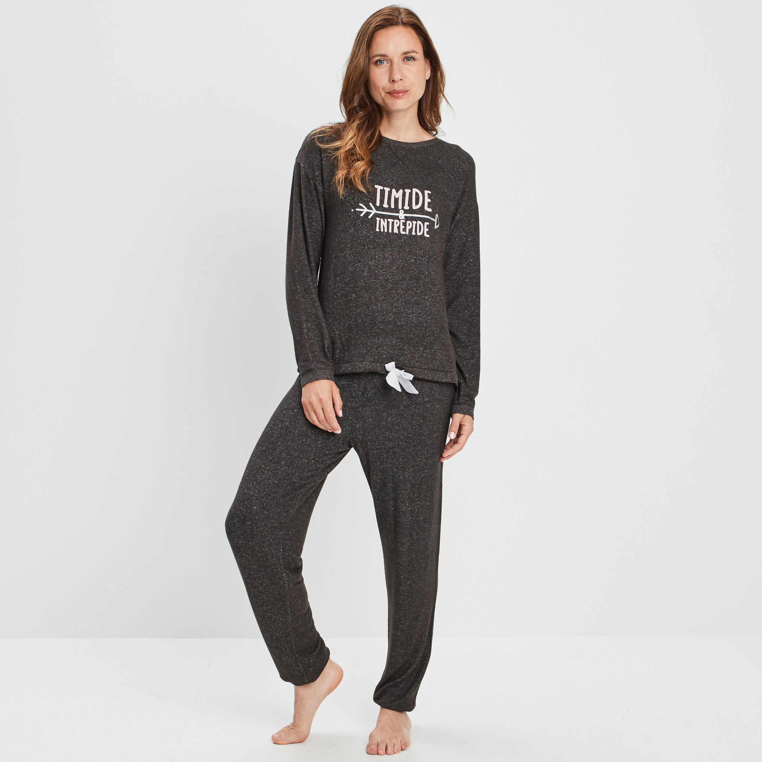 Ensemble pyjama 2 pièces gris foncé femme