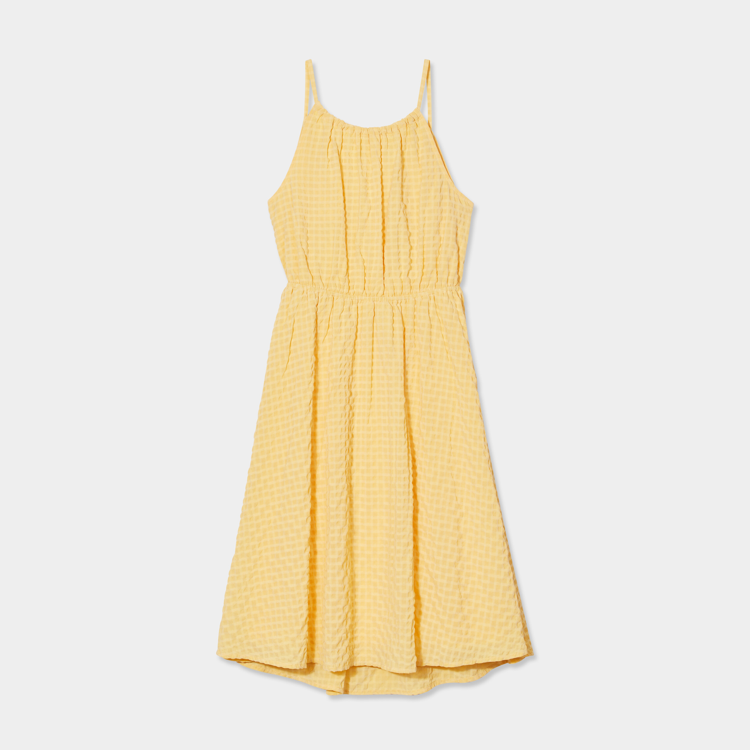 Robe longueur genou &eacute;vas&eacute;e &agrave; bretelles jaune clair femme