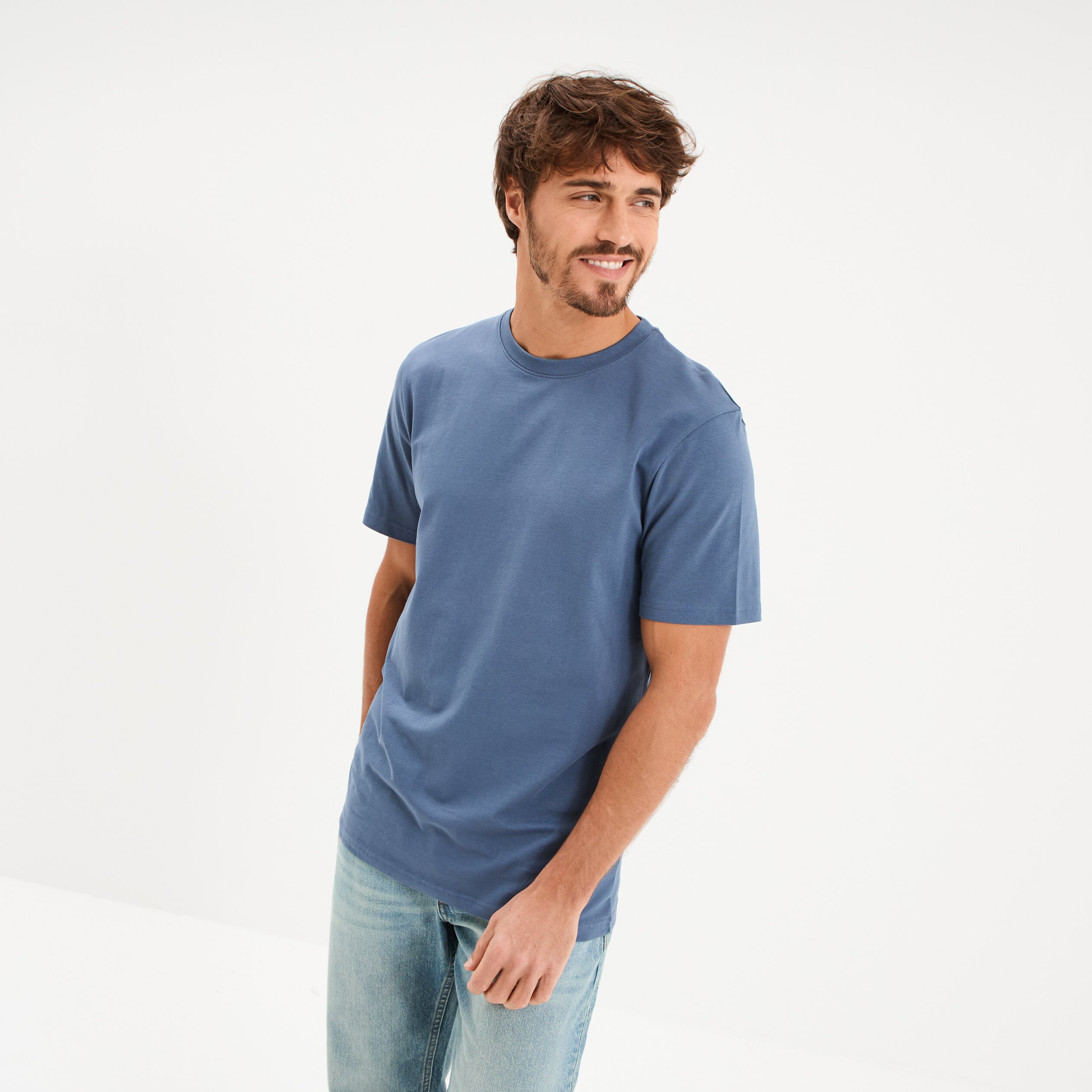 T-shirt slim stretch manches courtes bleu gris homme