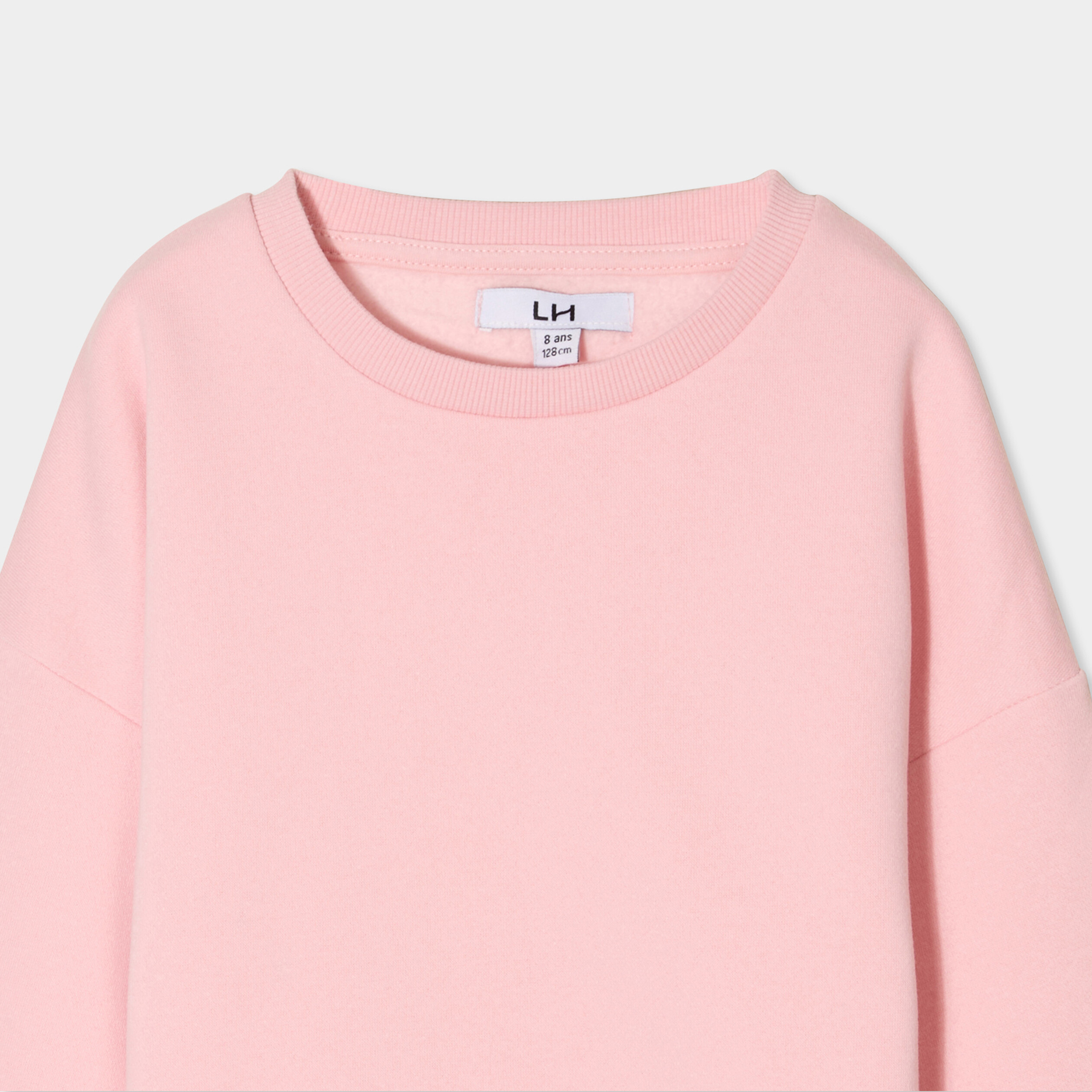 sweat col rond manches longues rose clair fille Sweat col rond manches longues rose clair fille
