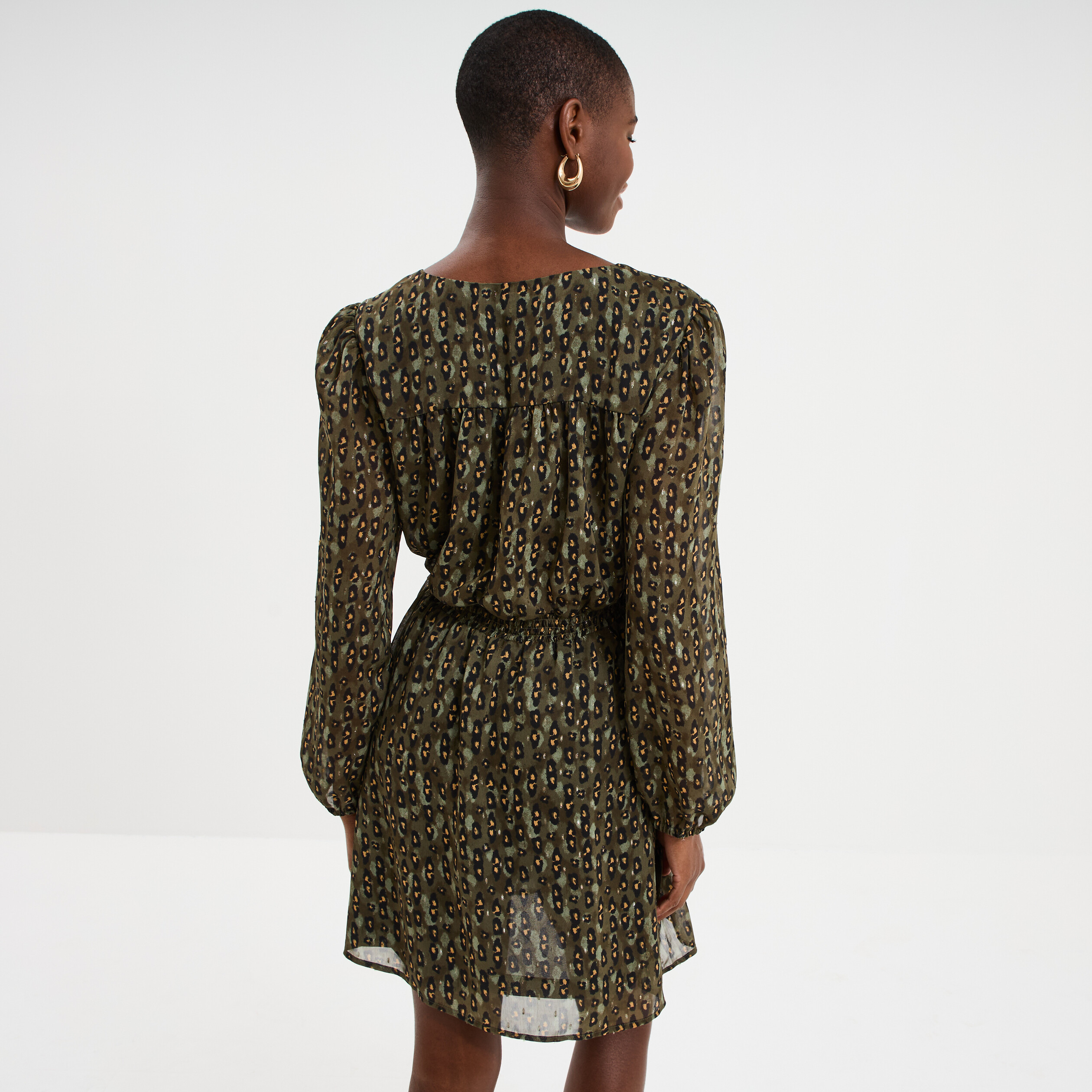 Robe fluide manches longues vert kaki femme