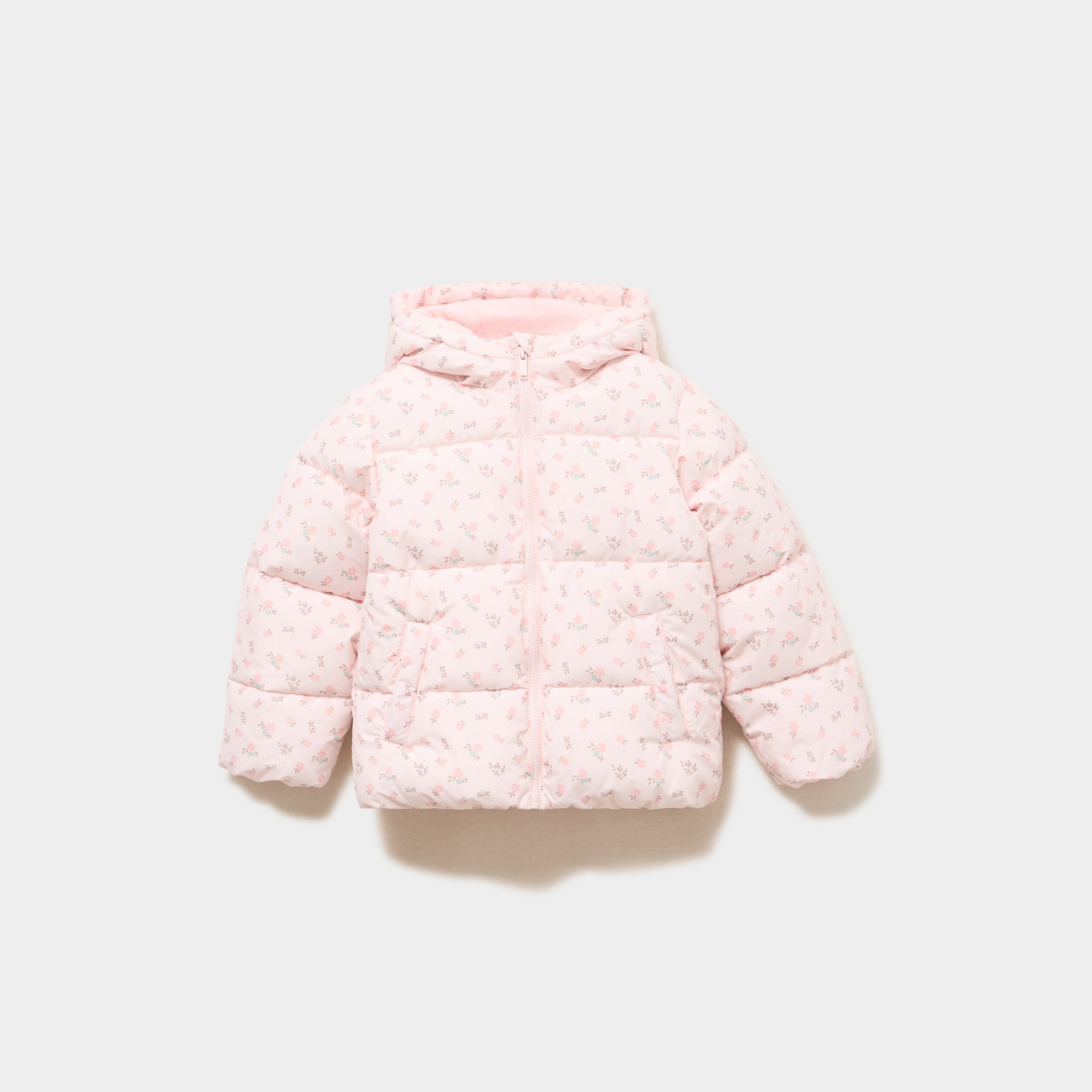 Doudoune zipp&eacute;e &agrave; capuche rose poudr&eacute;e fille