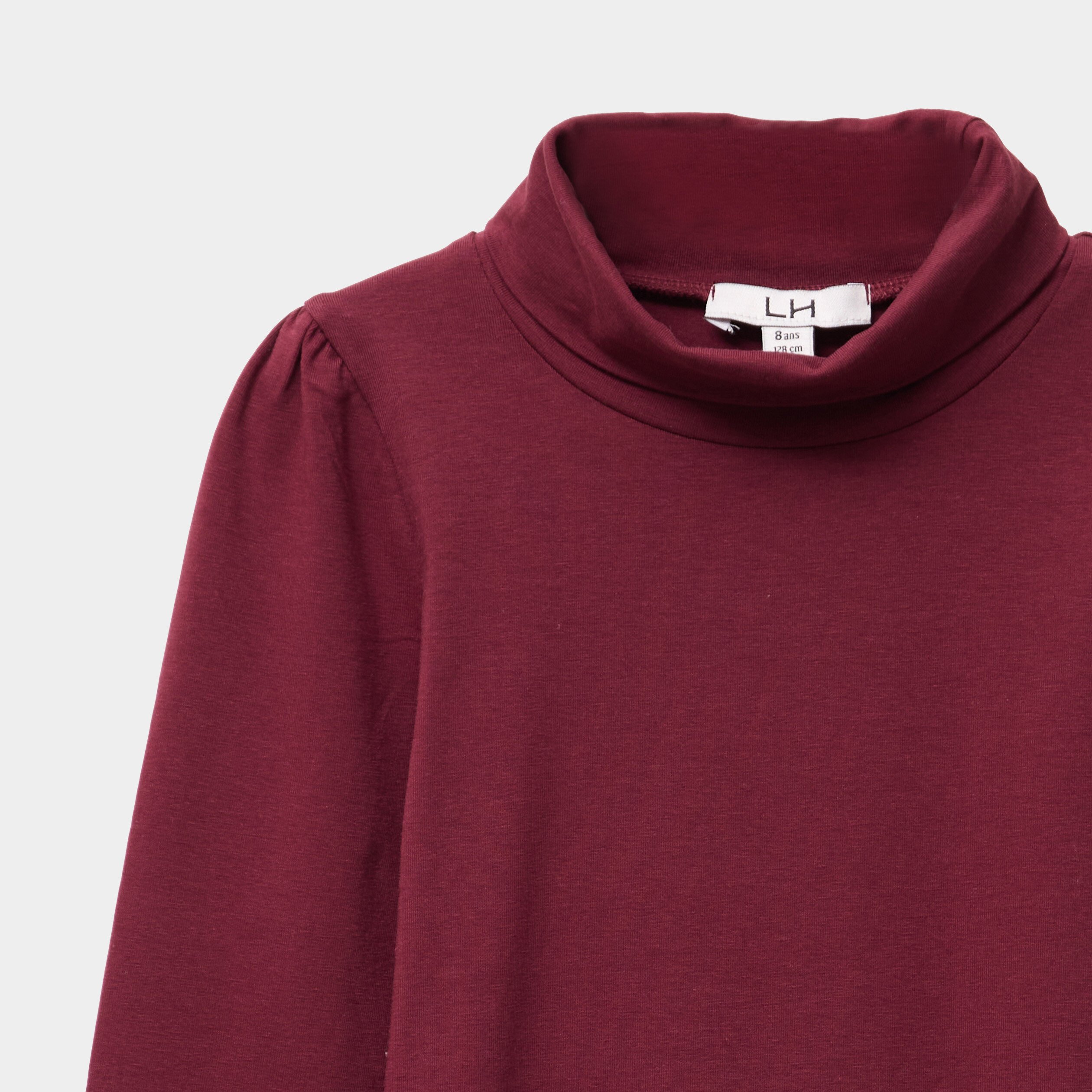 t shirt col roule manches longues coton bordeaux fille T-shirt col roulé manches longues coton bordeaux fille