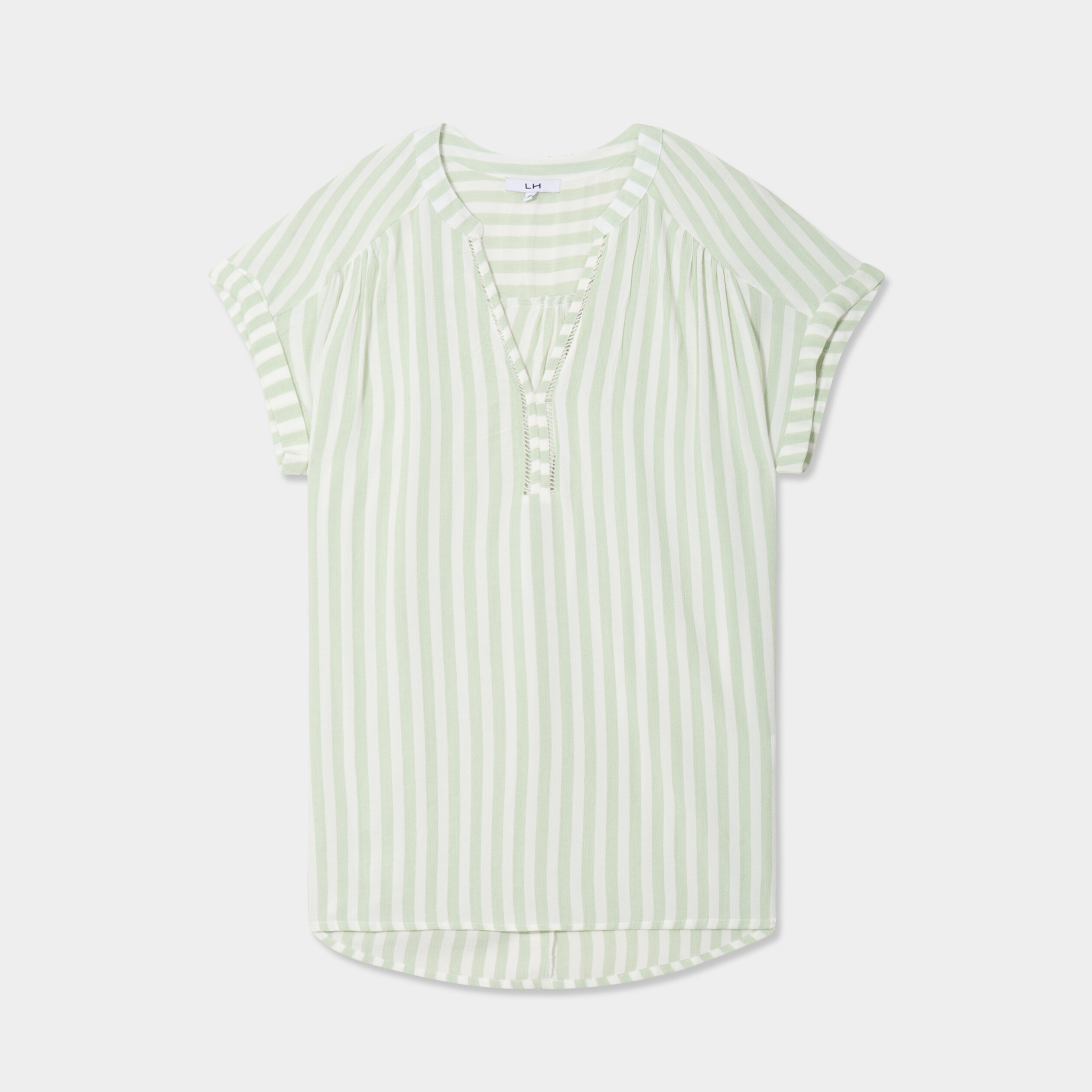 Blouse cr&eacute;pon manches courtes vert kaki femme