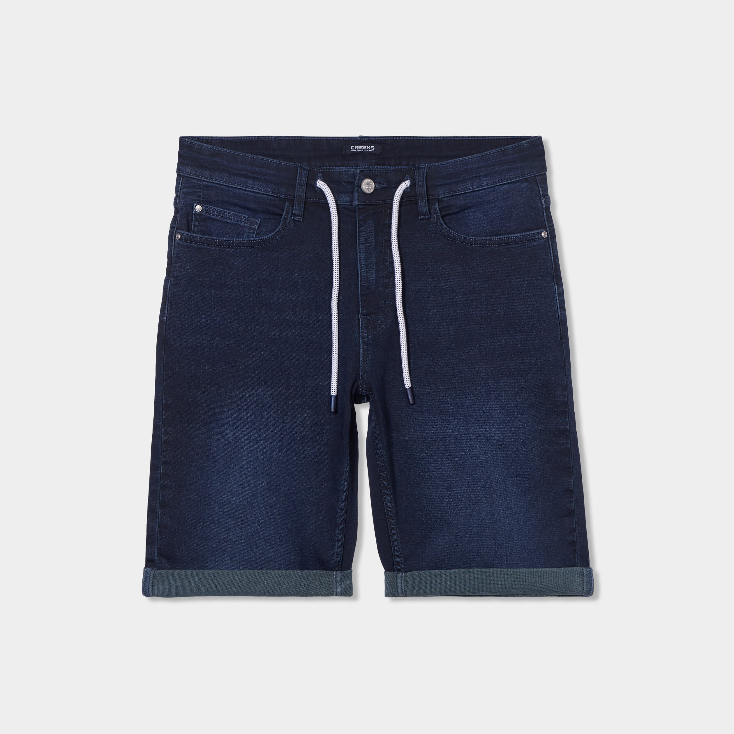 Bermuda droit &agrave; coulisse en jean denim blue black homme