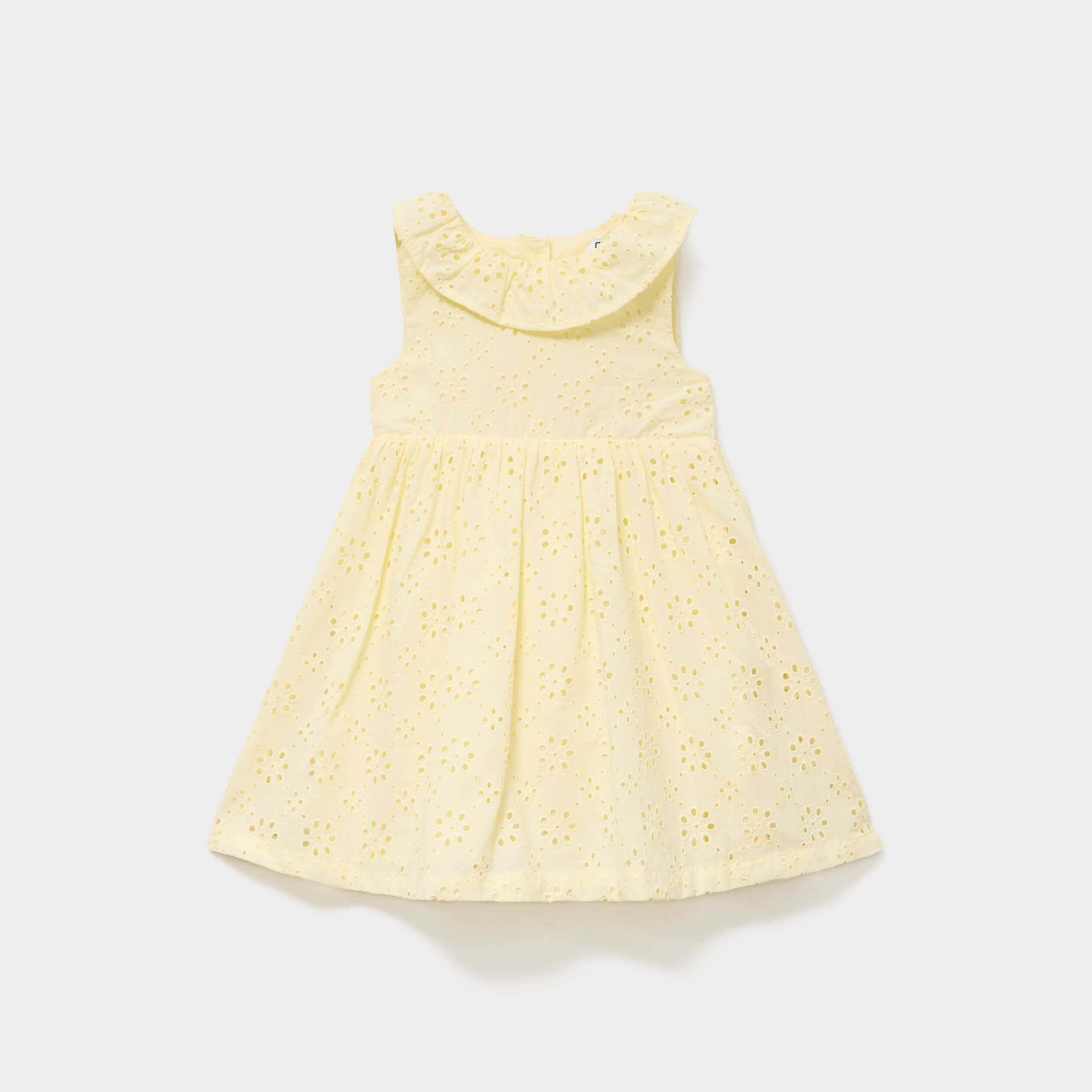 Robe &eacute;vas&eacute;e broderie anglaise coton jaune clair b&eacute;b&eacute; fille