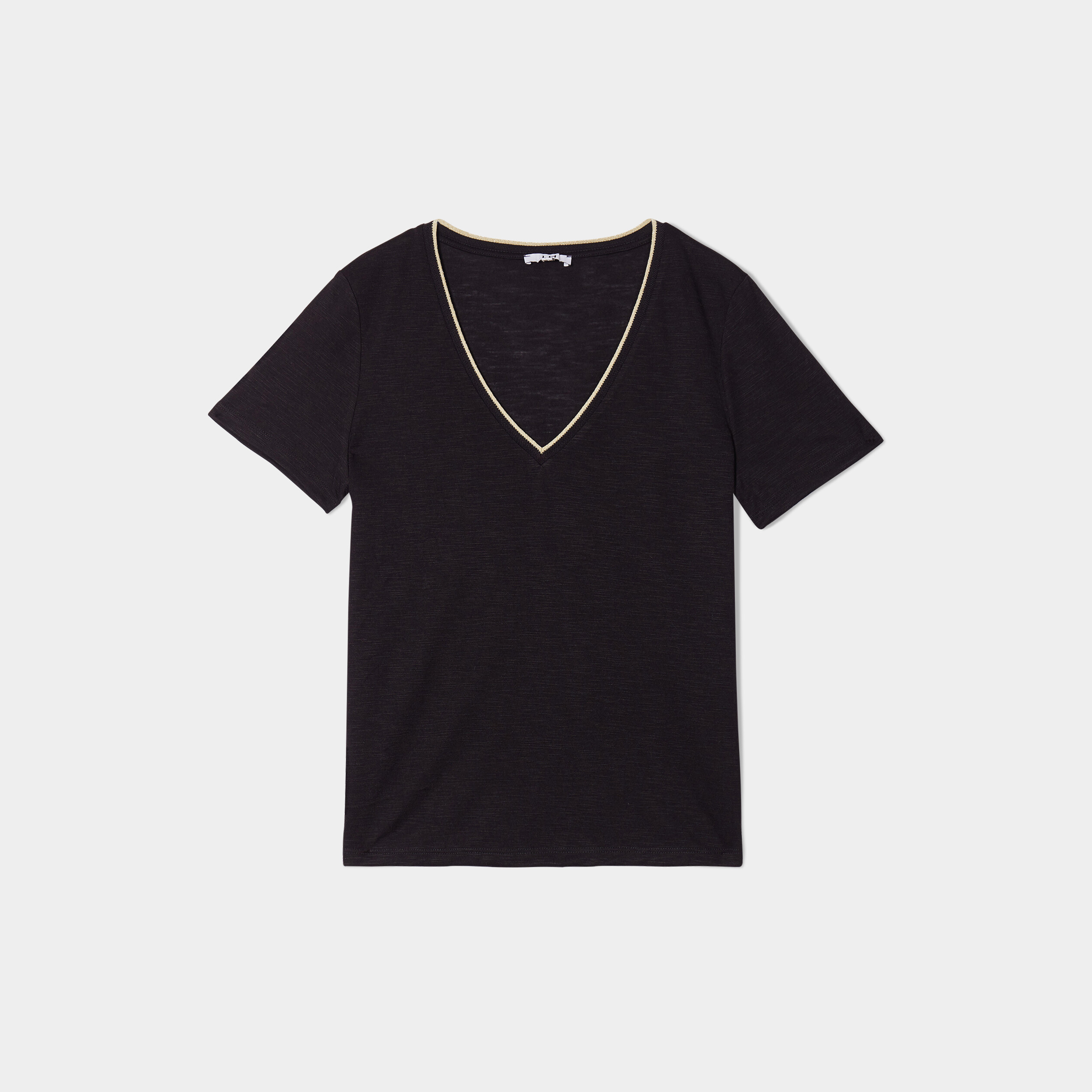 t shirt col en v manches courtes noir femme T-shirt col en V manches courtes noir femme