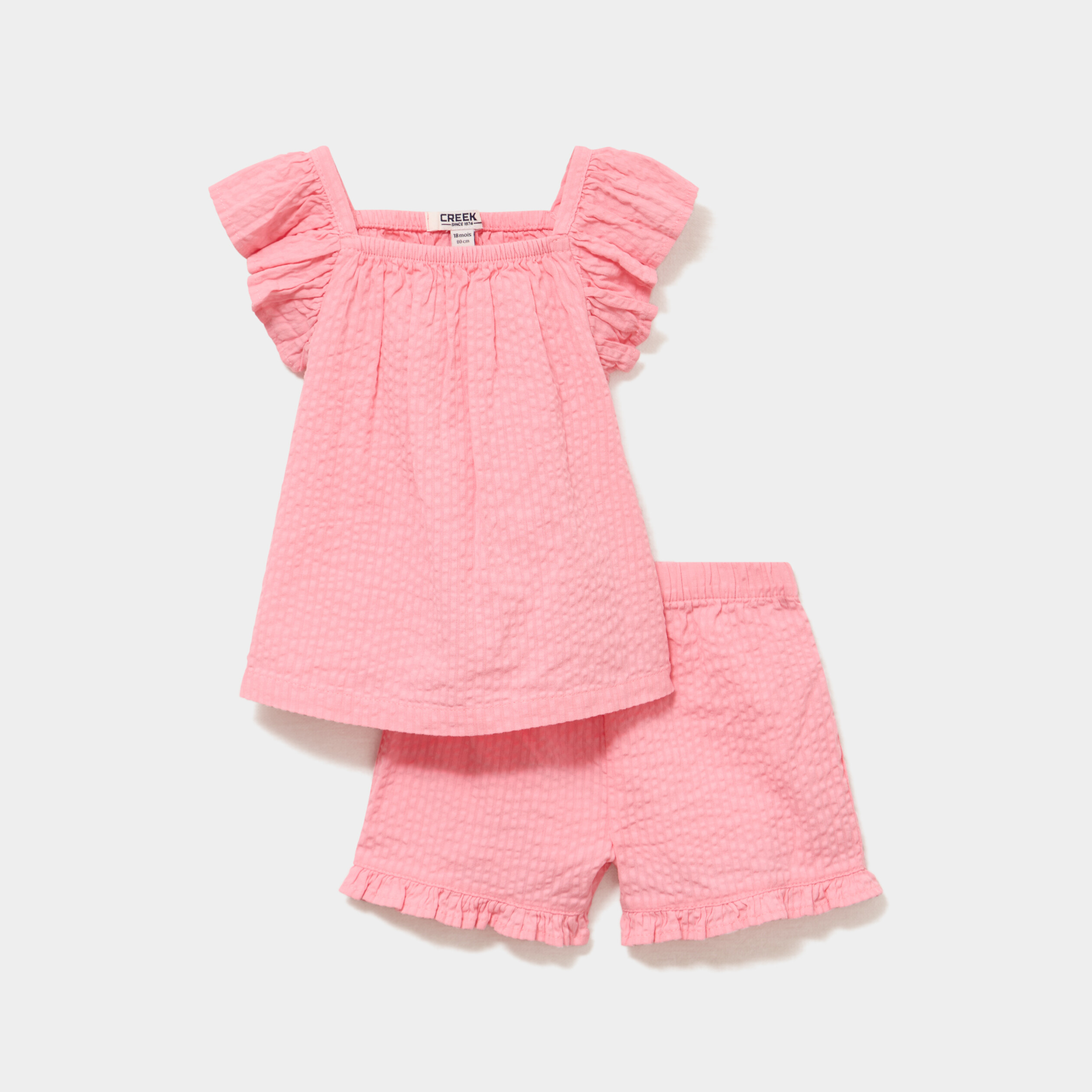 Ensemble 2 pi&egrave;ces d&eacute;bardeur short coton rose b&eacute;b&eacute; fille