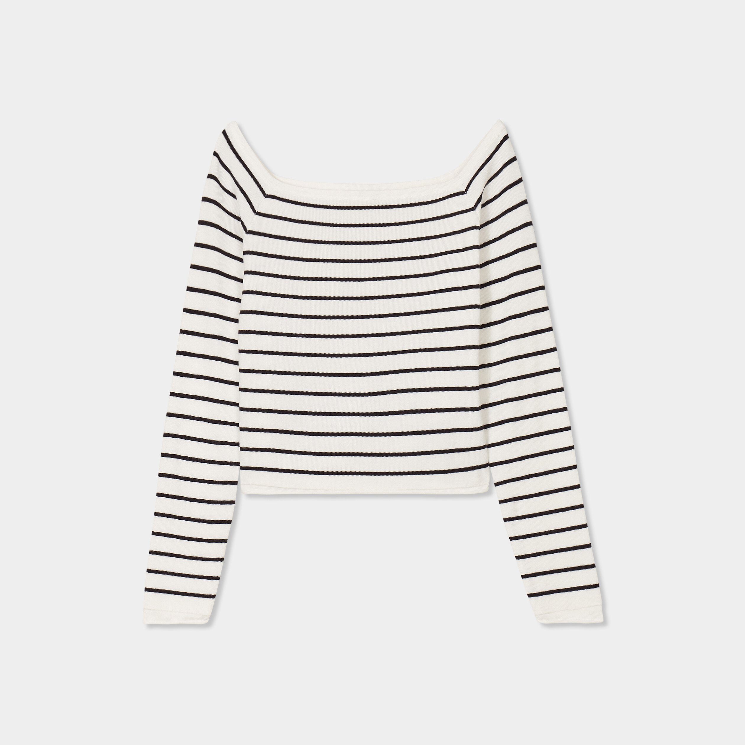 Pull côtelé col carré tricotage en côte blanc femme
