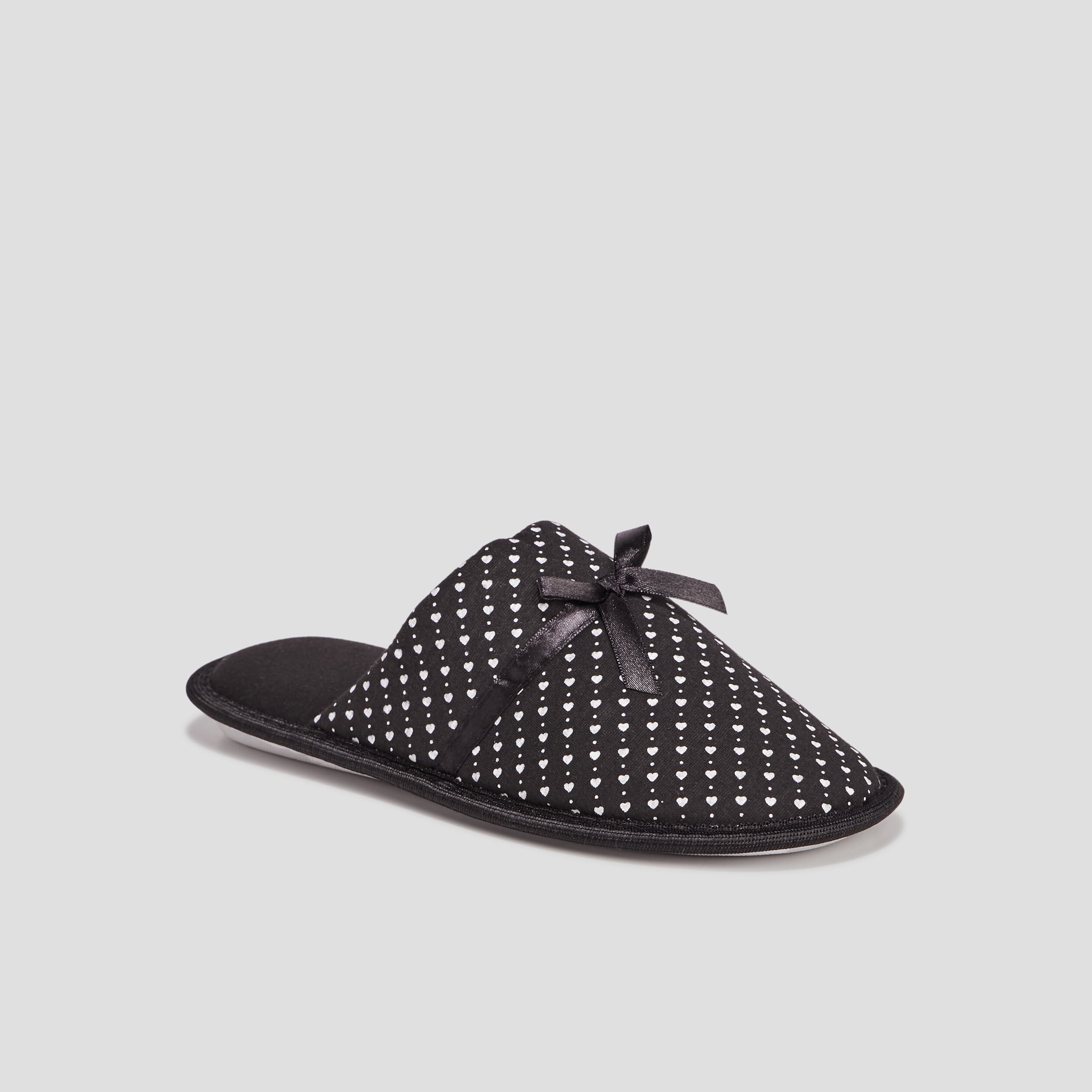 Chaussons mules petits coeurs noir femme