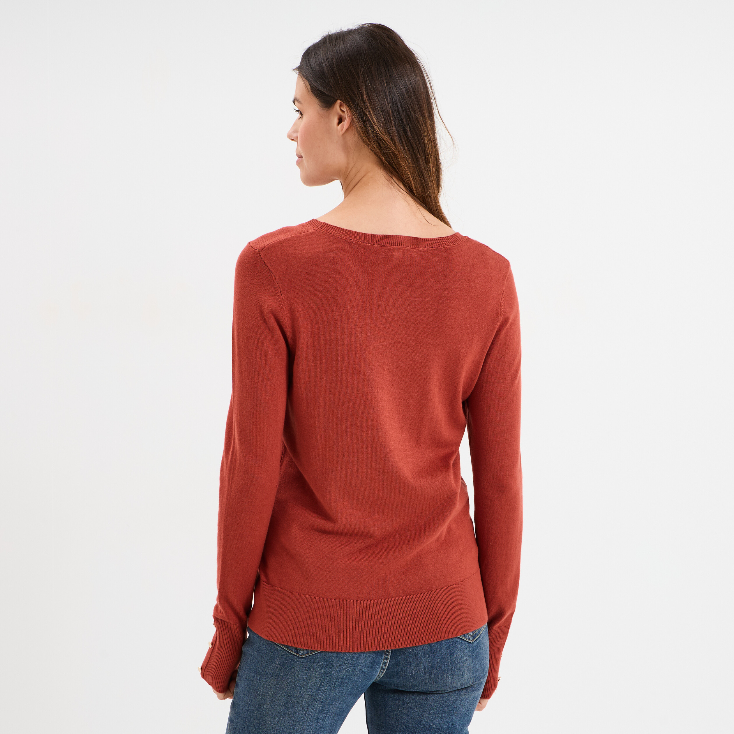 pull col rond boutons aux poignets vieux rose femme Pull col rond boutons aux poignets vieux rose femme