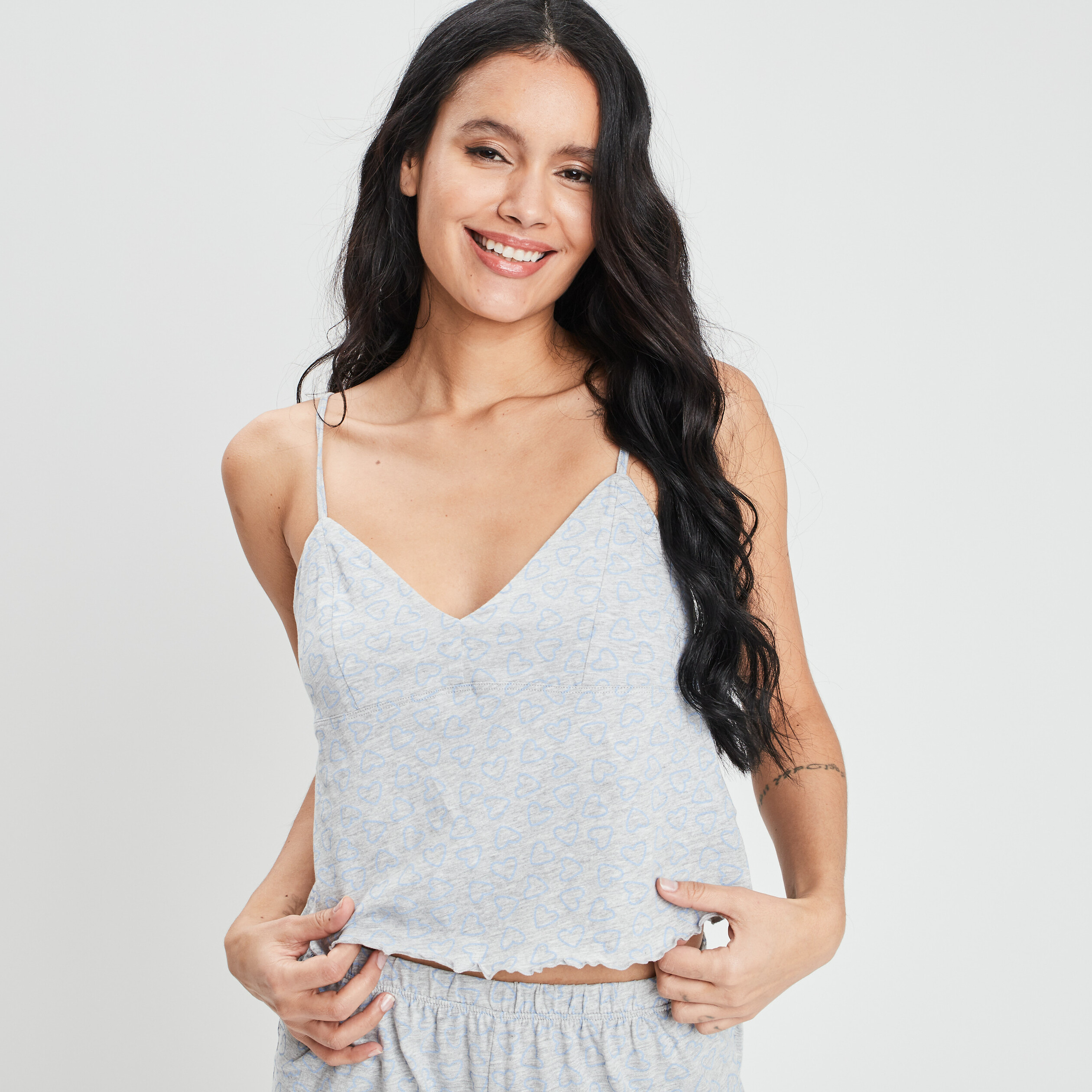 Haut de pyjama débardeur court col en V gris femme