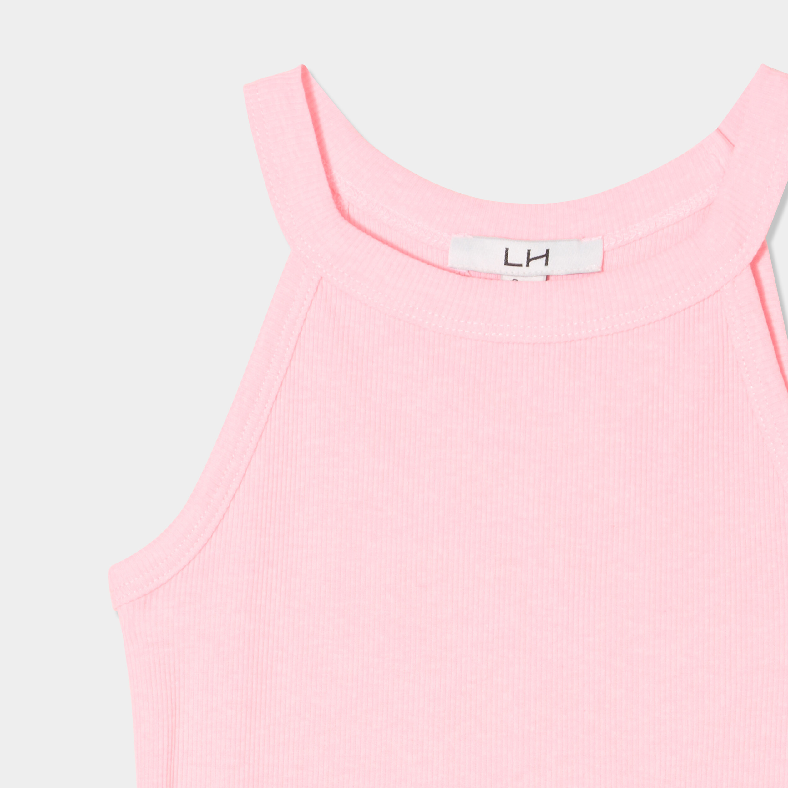 debardeur cotele col rond coton rose fluo fille Débardeur côtelé col rond coton rose fluo fille
