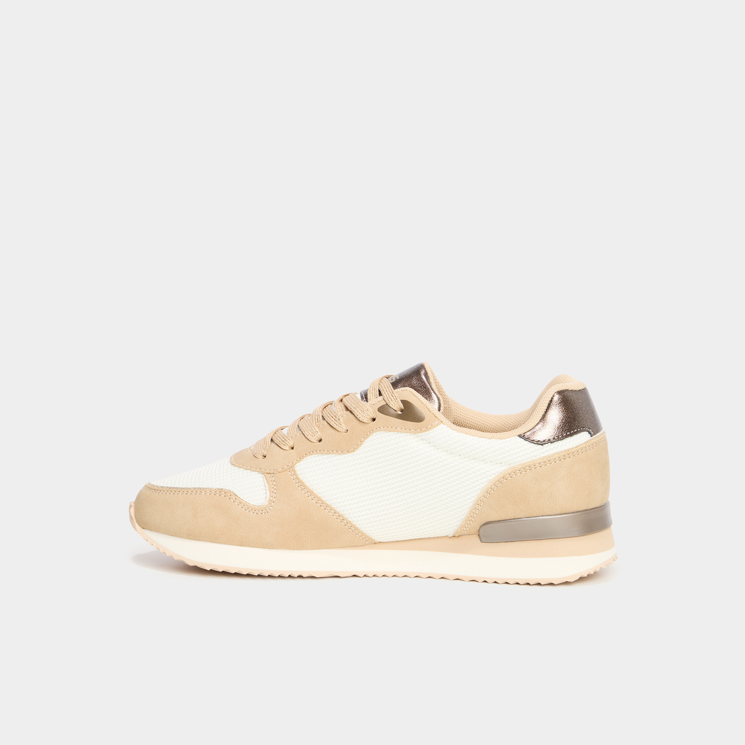 Baskets bi-mati&egrave;re &agrave; lacets Creeks sable femme