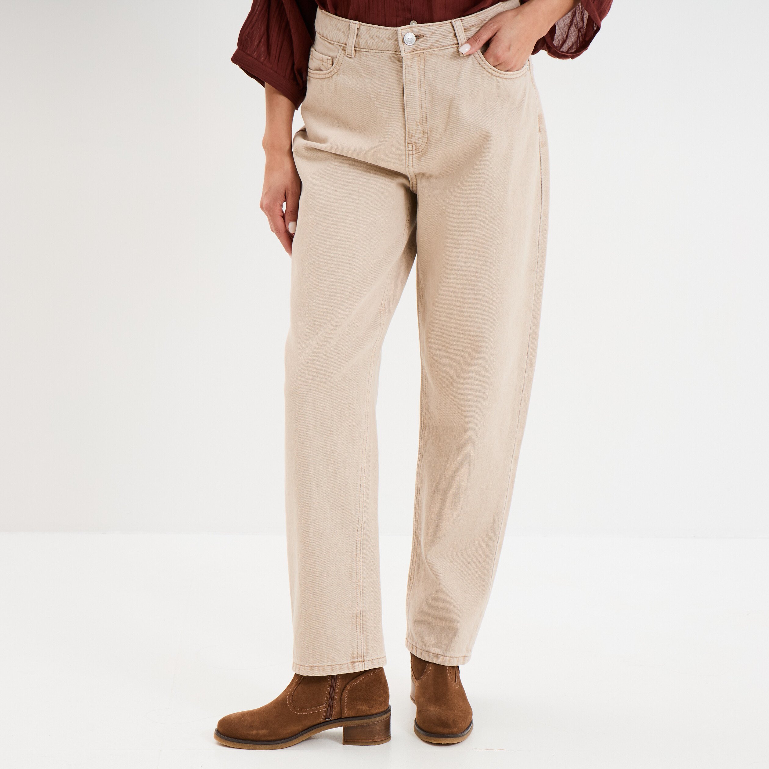 jeans mom coton sable femme Jeans mom coton sable femme