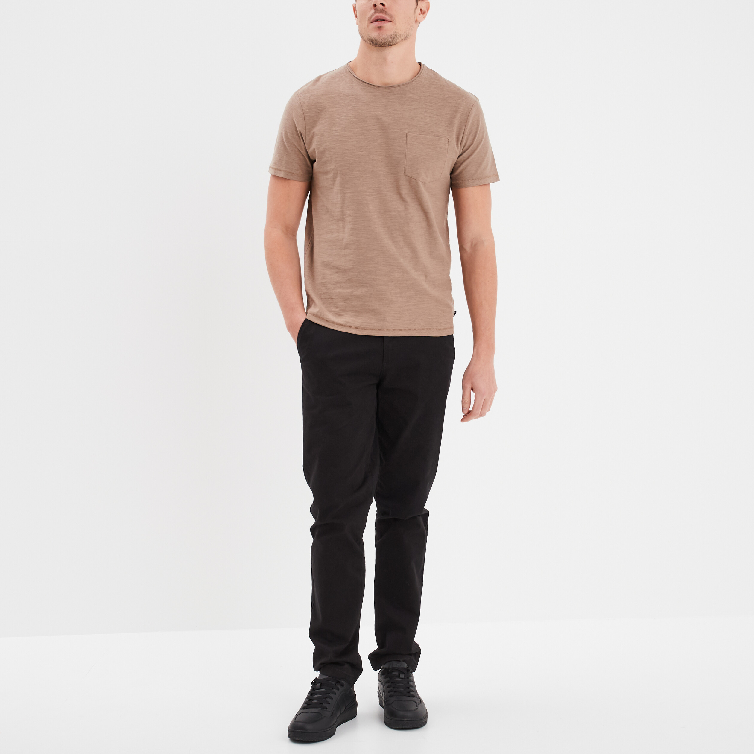 t shirt coton col rond 1 poche liberto taupe homme T-shirt coton col rond 1 poche Liberto taupe homme