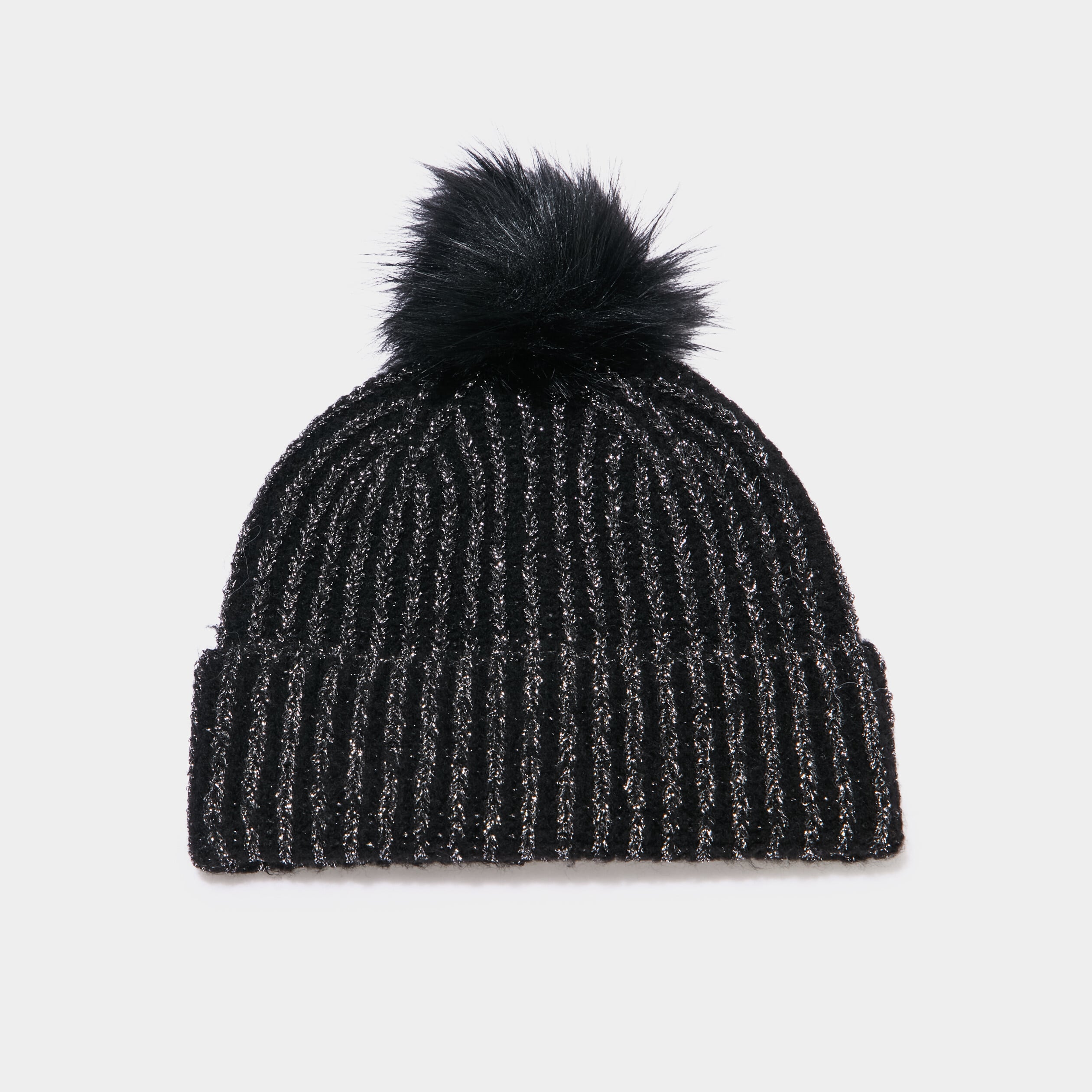 Bonnet &agrave; pompon noir femme