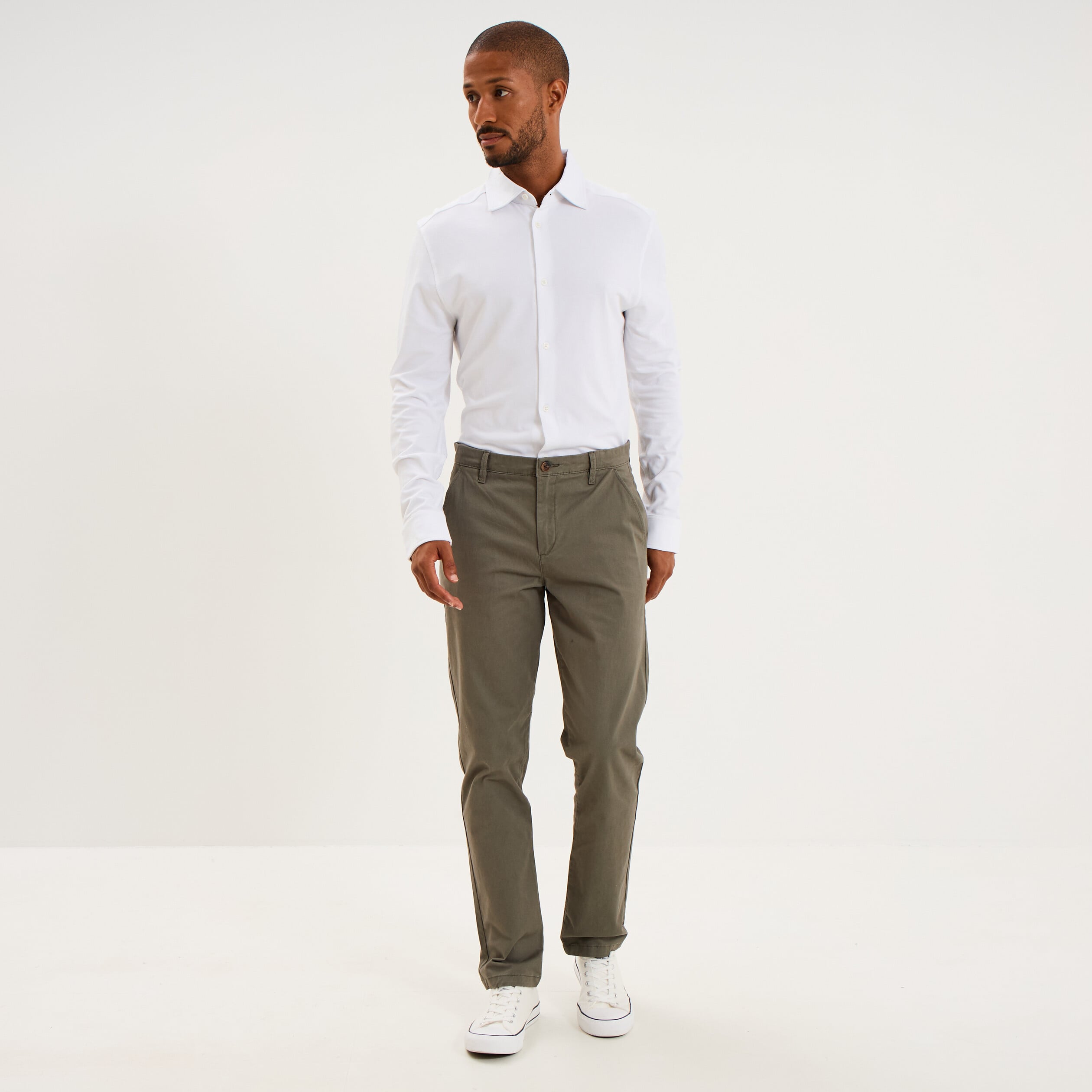 Chemise droite &agrave; manches longues blanc homme