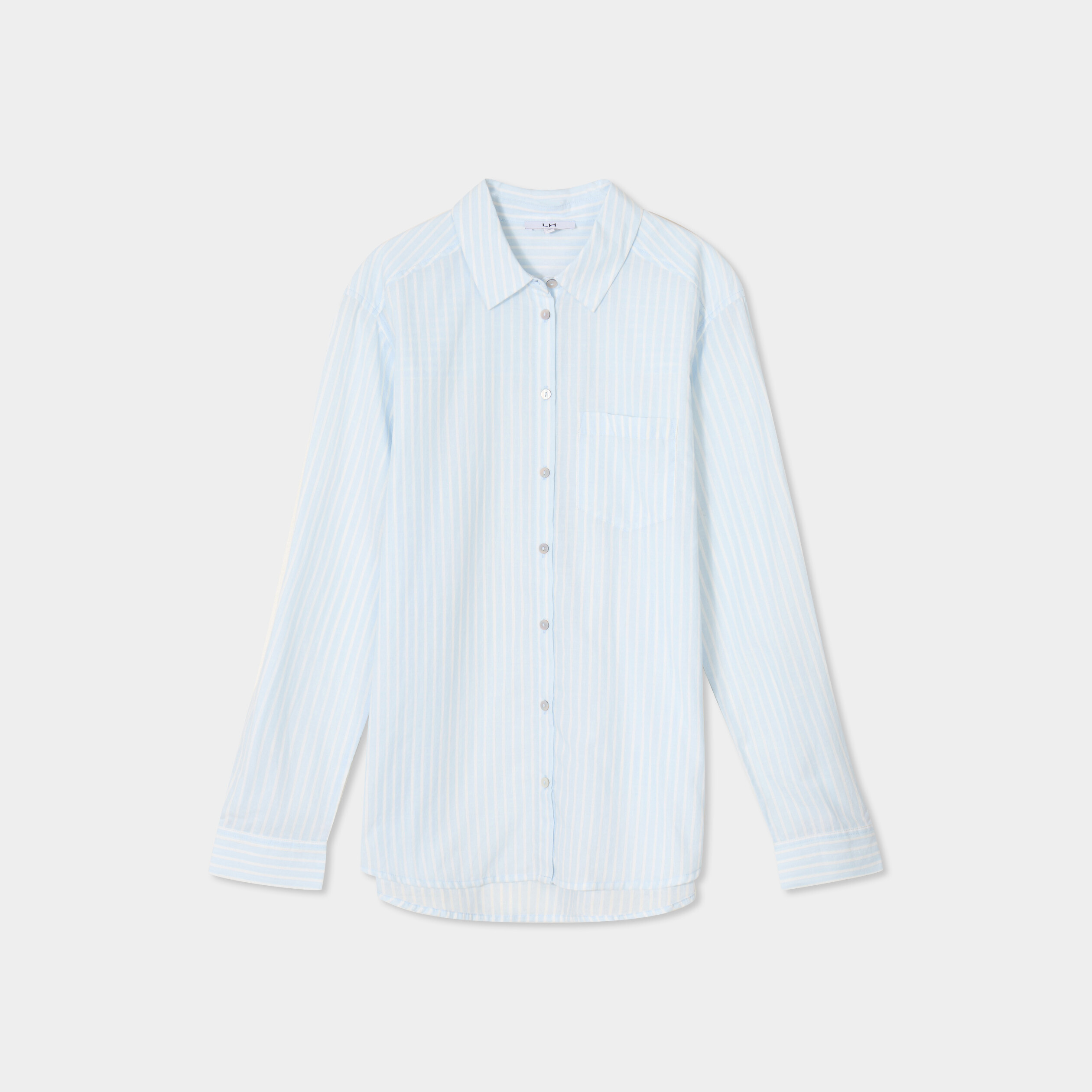 Chemise manches ajustables 1 poche coton bleu femme