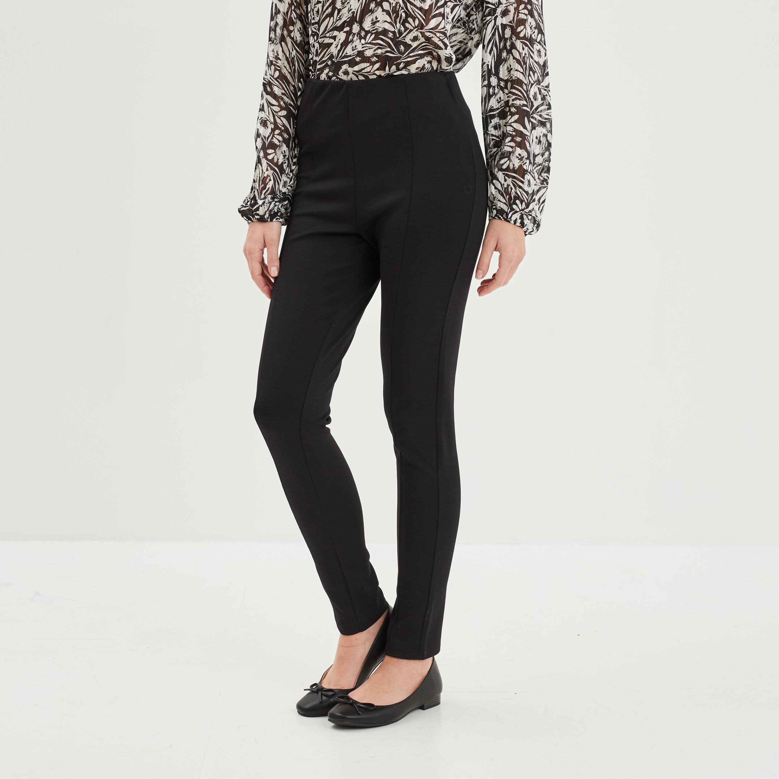 Pantalon jegging taille haute elastiquee noir femme