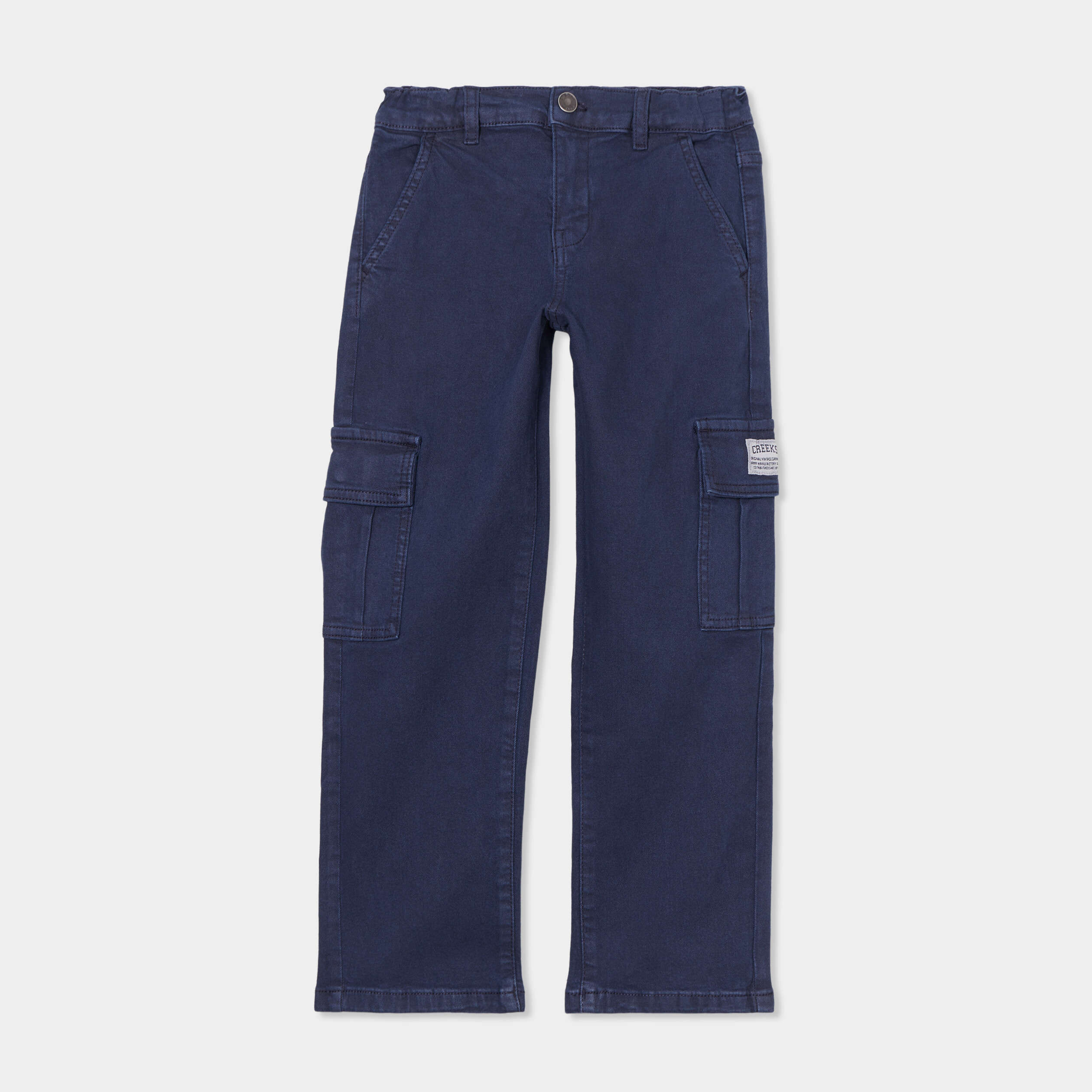 Pantalon cargo coton taille &eacute;lastiqu&eacute;e bleu marine gar&ccedil;on
