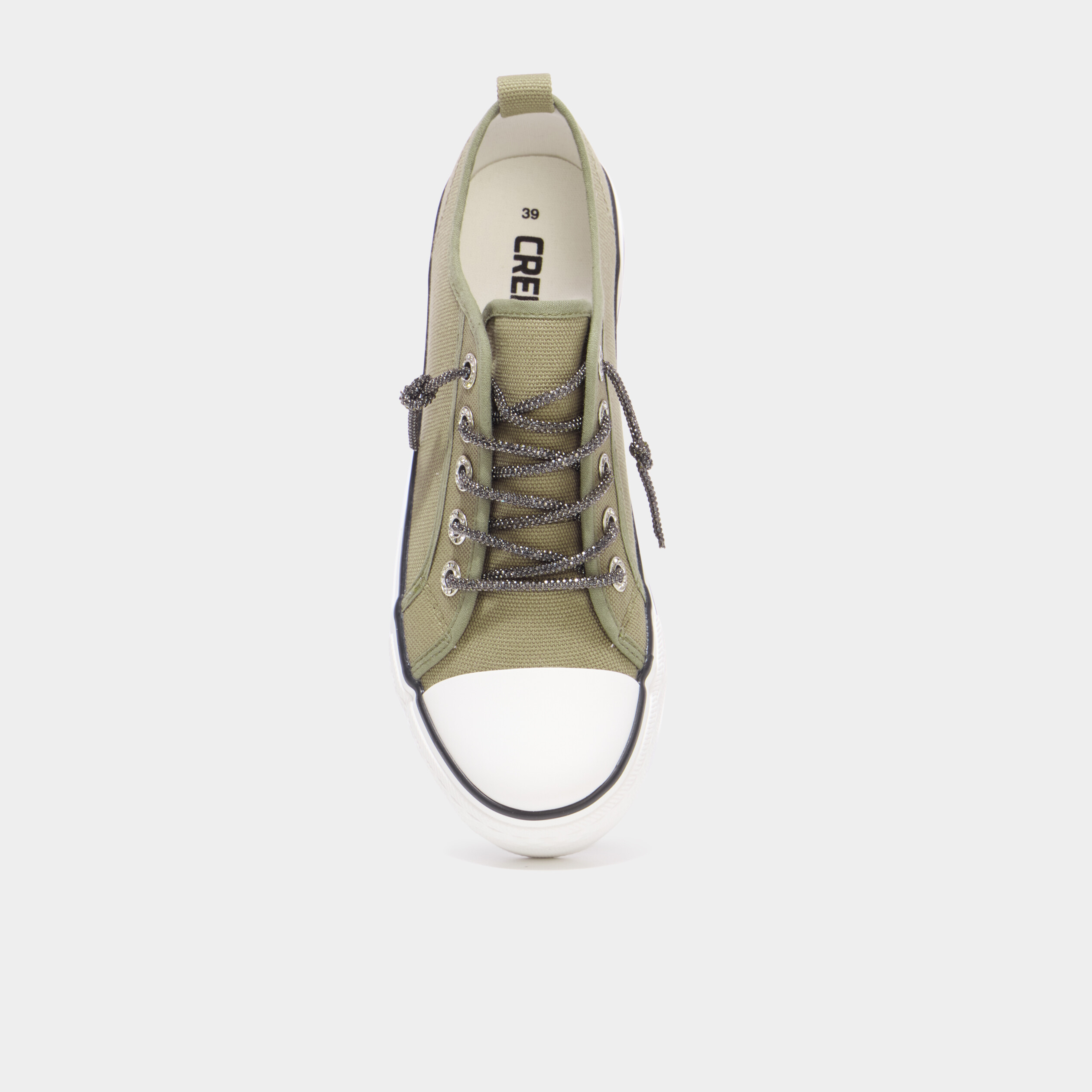 Tennis en toile &agrave; plateforme vert kaki femme