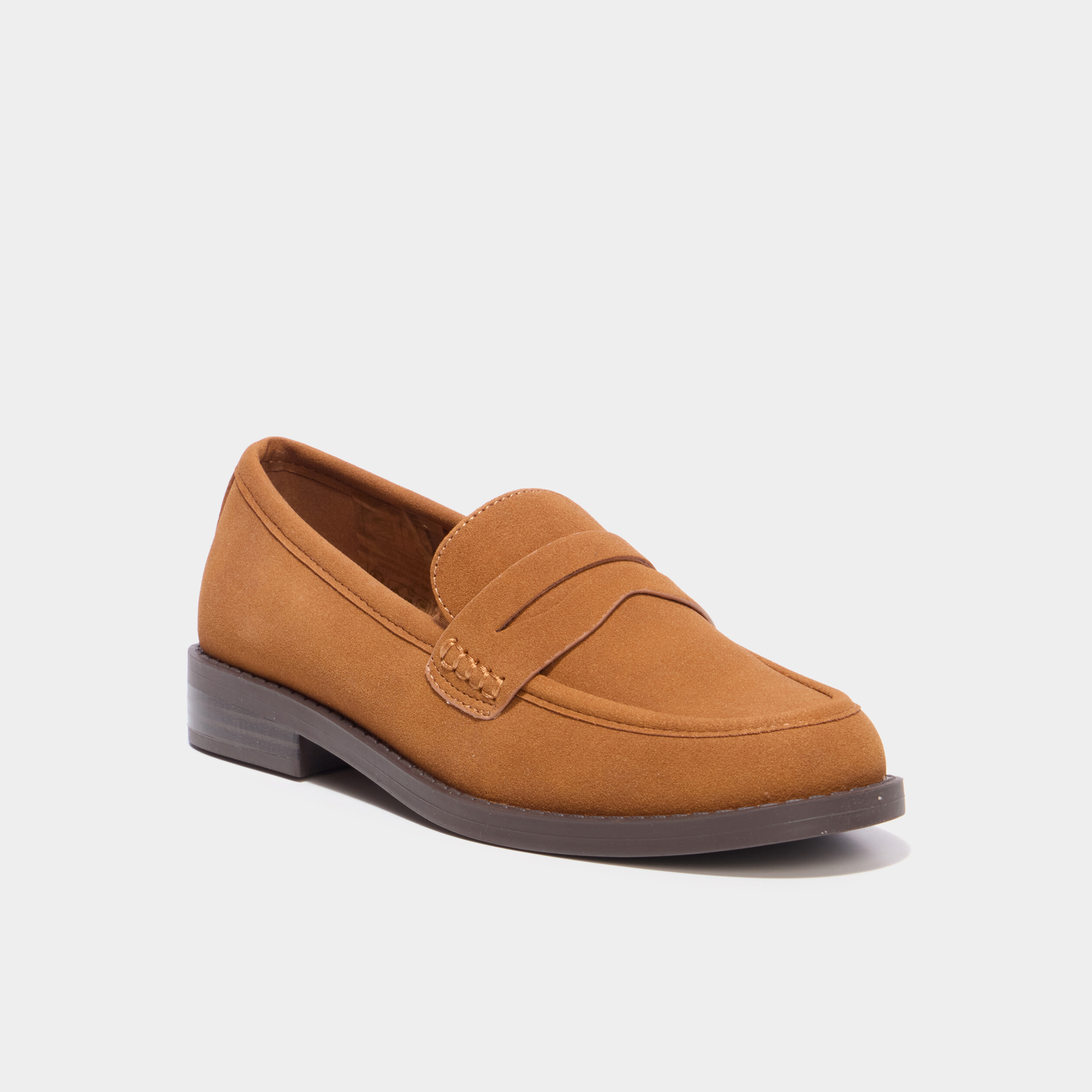 Mocassins effet su&eacute;dine marron femme