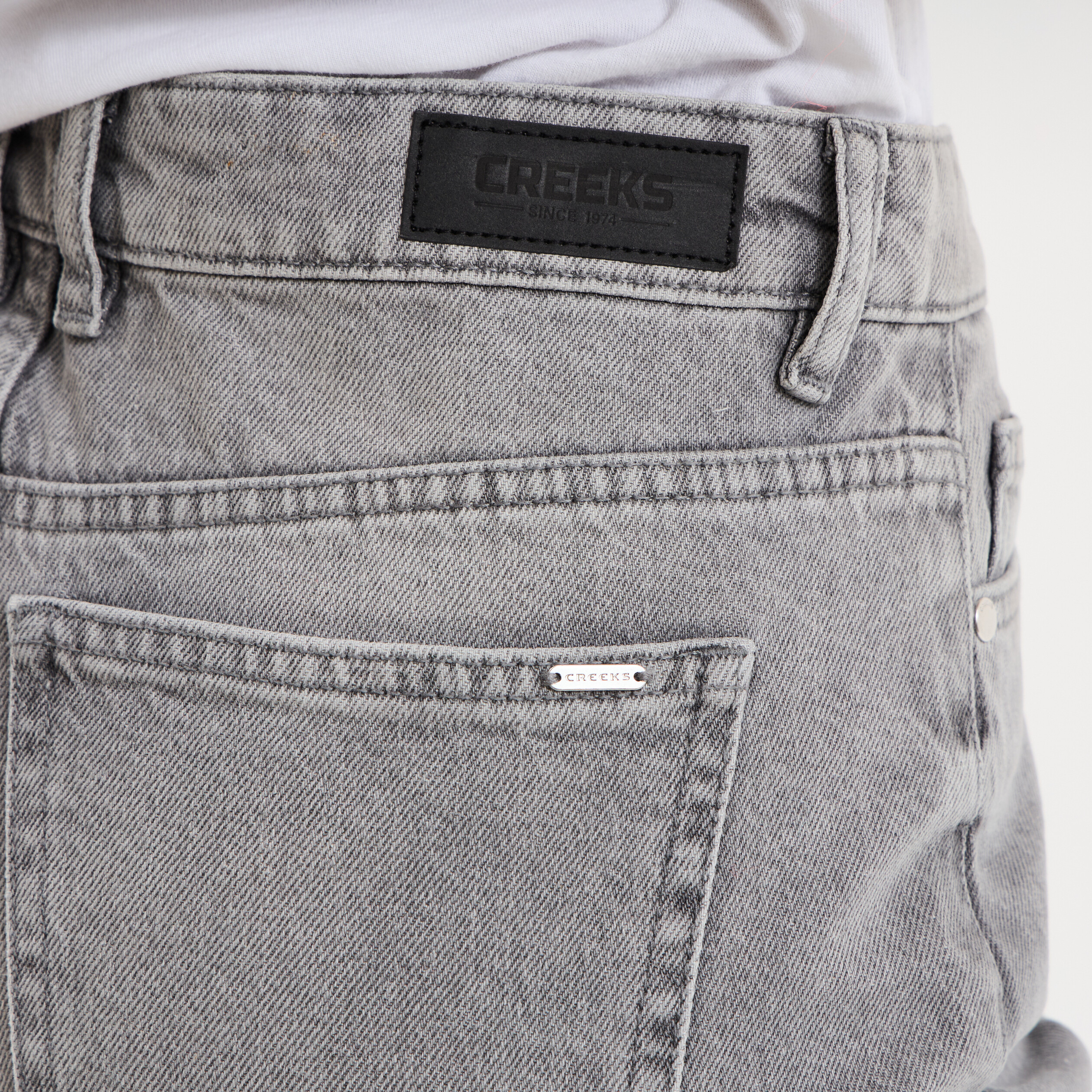Jean large taille haute coton denim gris femme